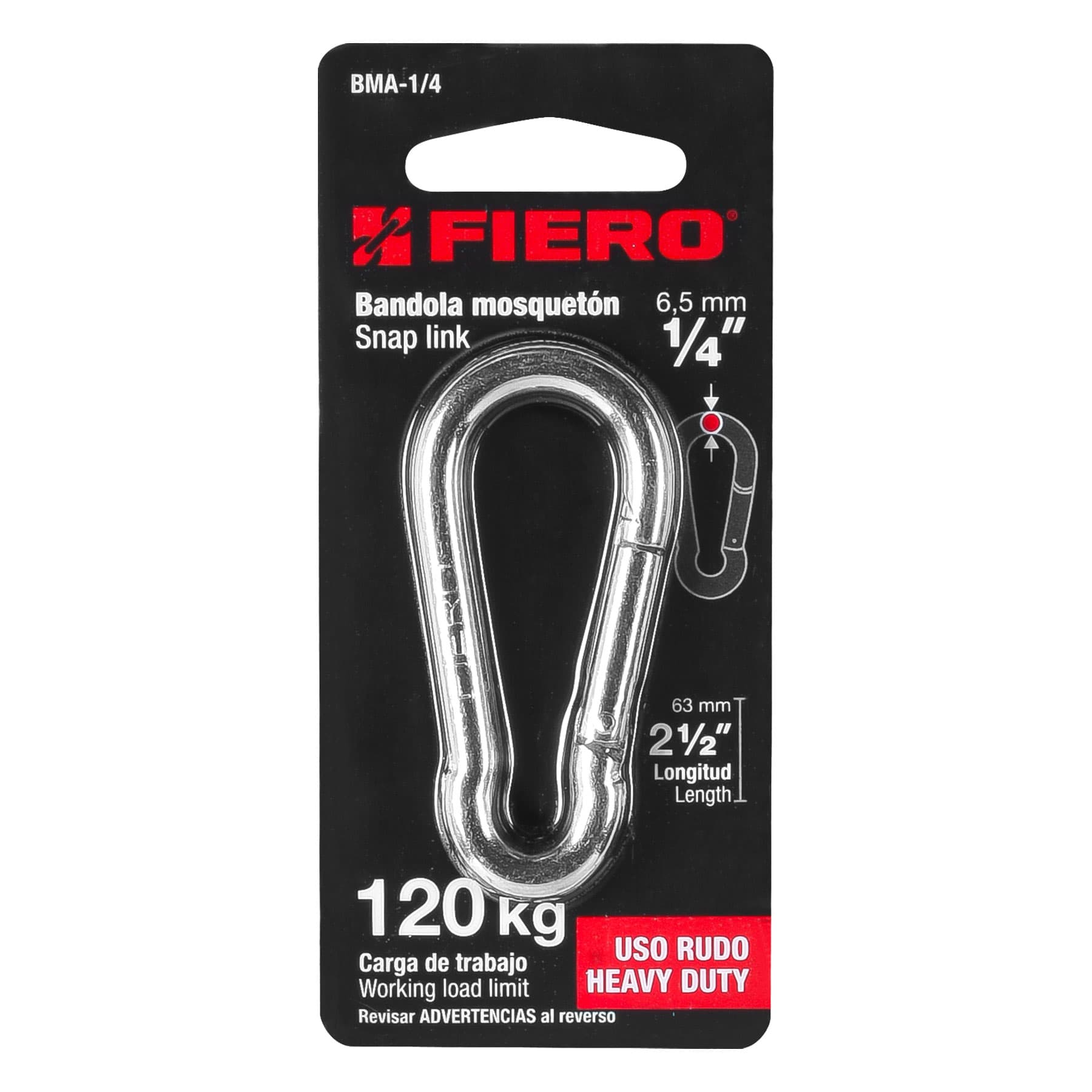 Fiero BMA-1/4, Bandola mosquetón de acero 1/4″ resistente a la corrosión