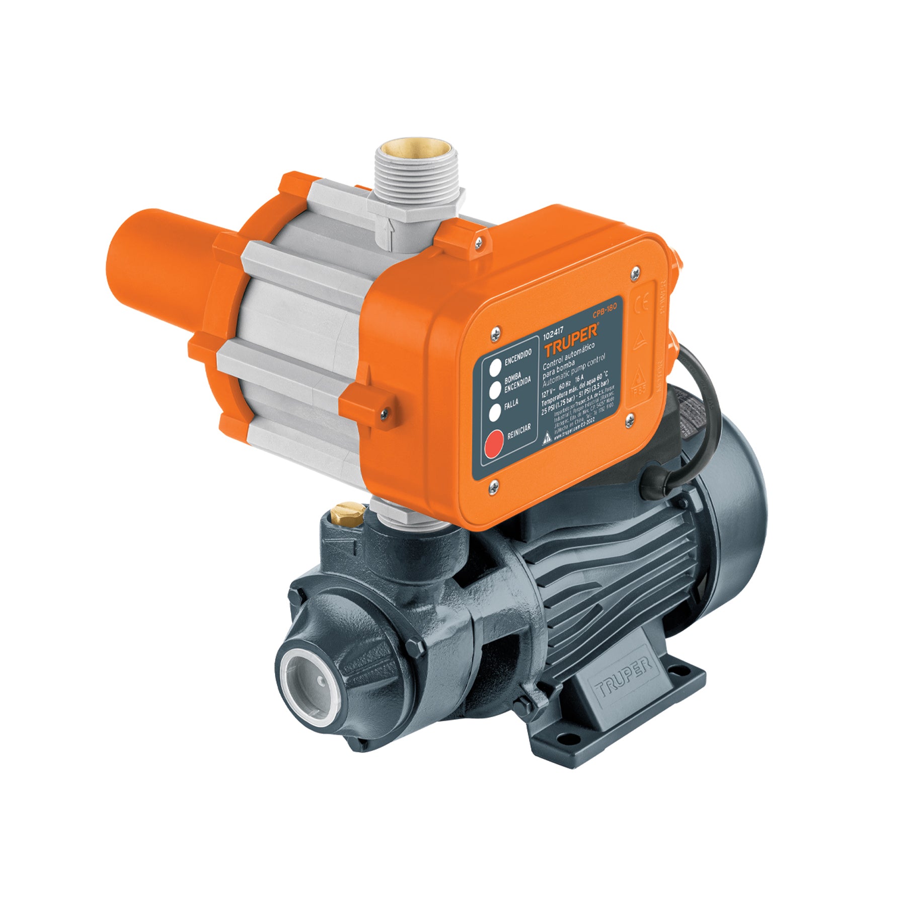 Bomba periférica 1/2HP, control auto, uso agrícola, TRUPER BOAP-1/2A2C