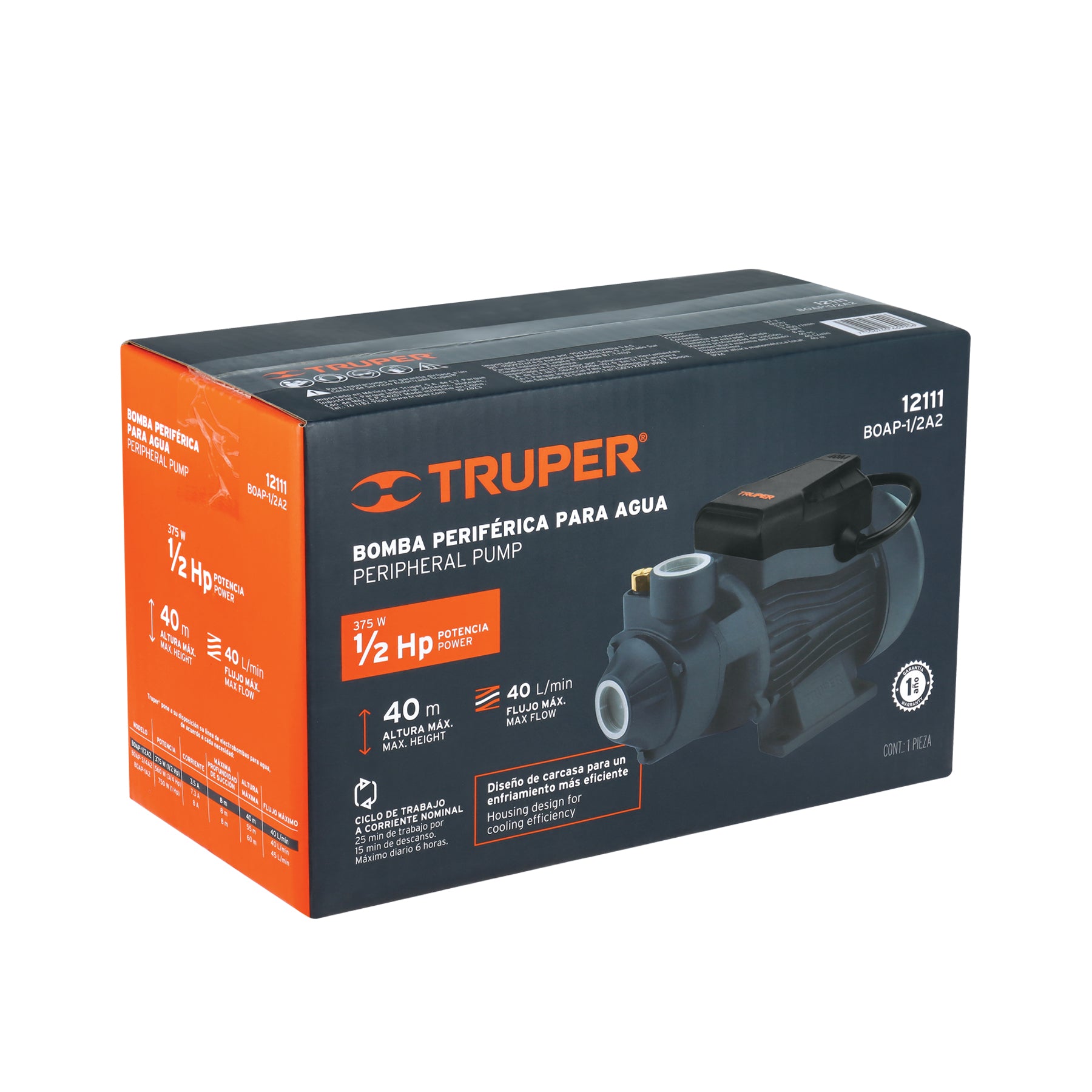 Truper BOAP-1/2A2, Bomba Eléctrica Periférica para Agua 1/2 Hp uso agrícola - Carzamo.com