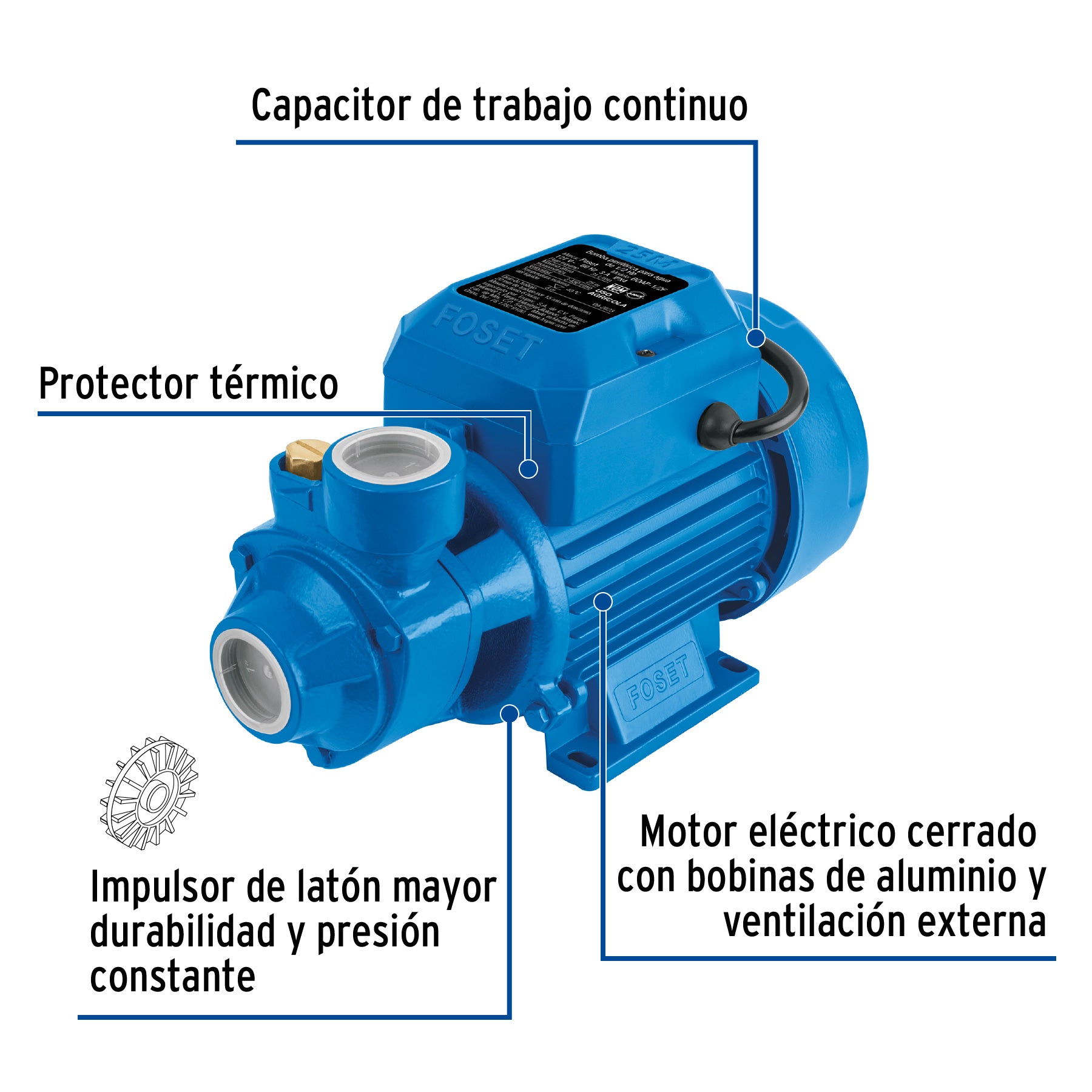 Foset BOAP-1/2F, Bomba eléctrica periférica para agua 1/2 HP uso agrícola - Carzamo.com