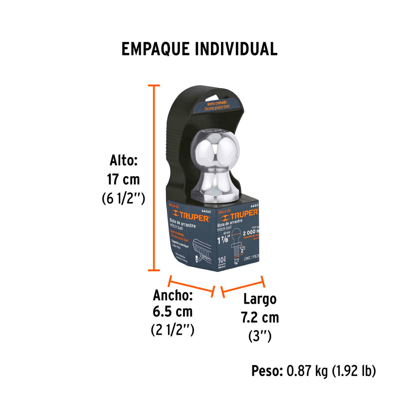 Bola de arrastre para remolque, 2", 3,500 lb, TRUPER - Carzamo.com