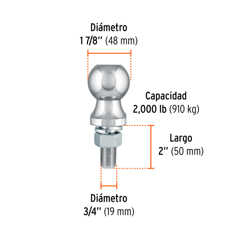 Bola de arrastre para remolque, 2", 3,500 lb, TRUPER - Carzamo.com