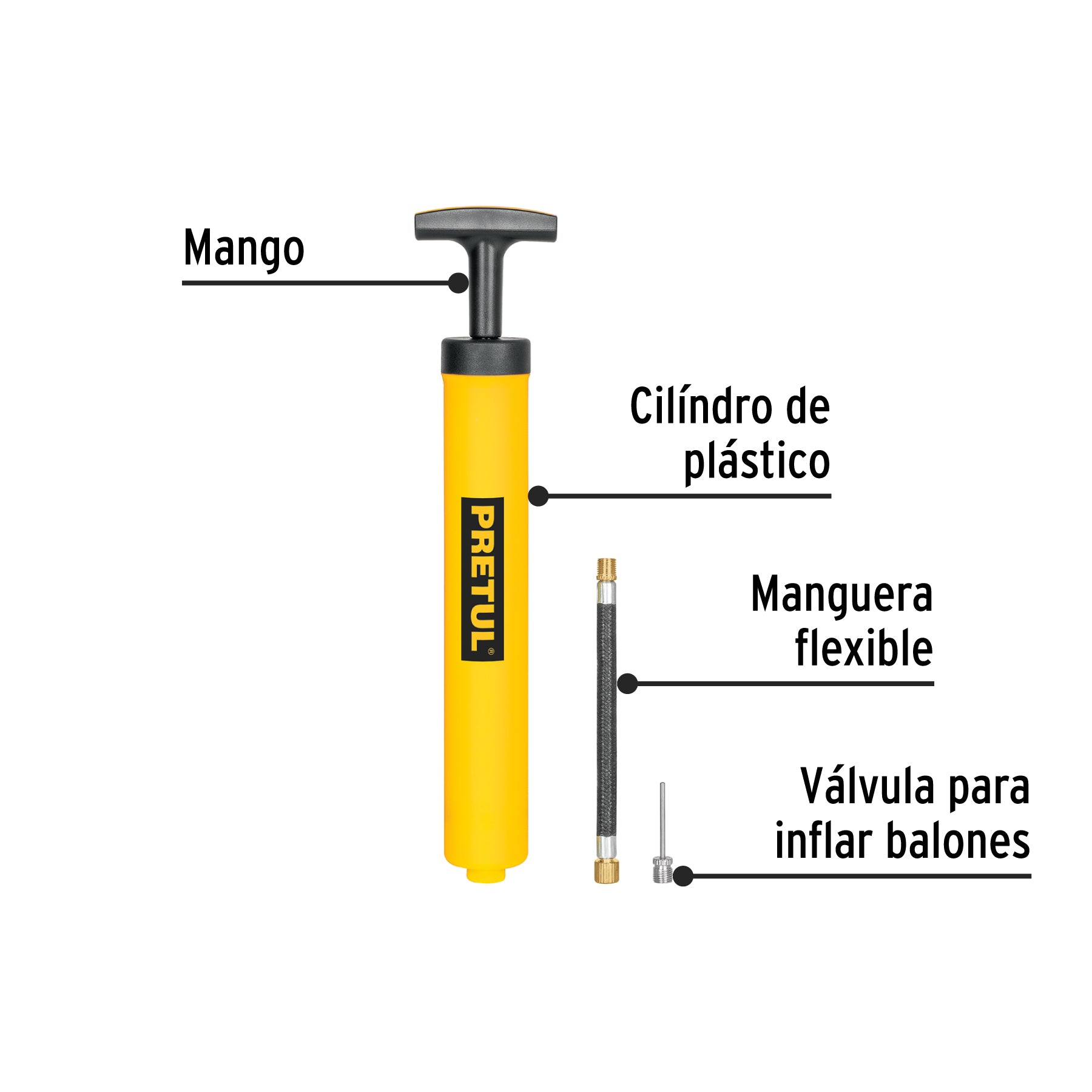 Mini bomba manual para inflar balones, 25 PSI, PRETUL