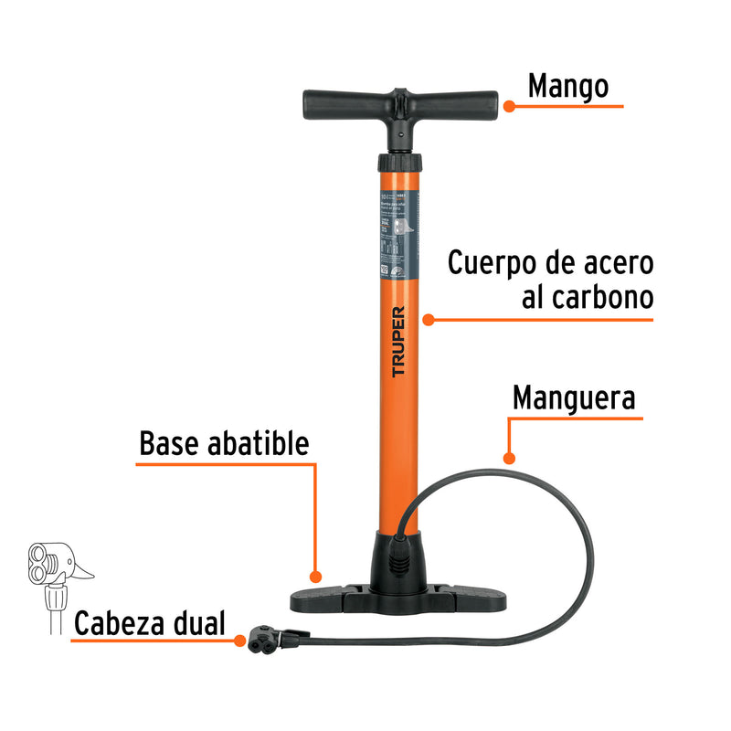 Bomba manual para inflar, 100 PSI, TRUPER - Carzamo.com