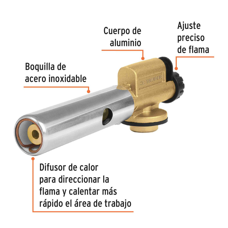 Boquilla con encendido electrónico para lata c/válvula roscada, TRUPER - Carzamo.com