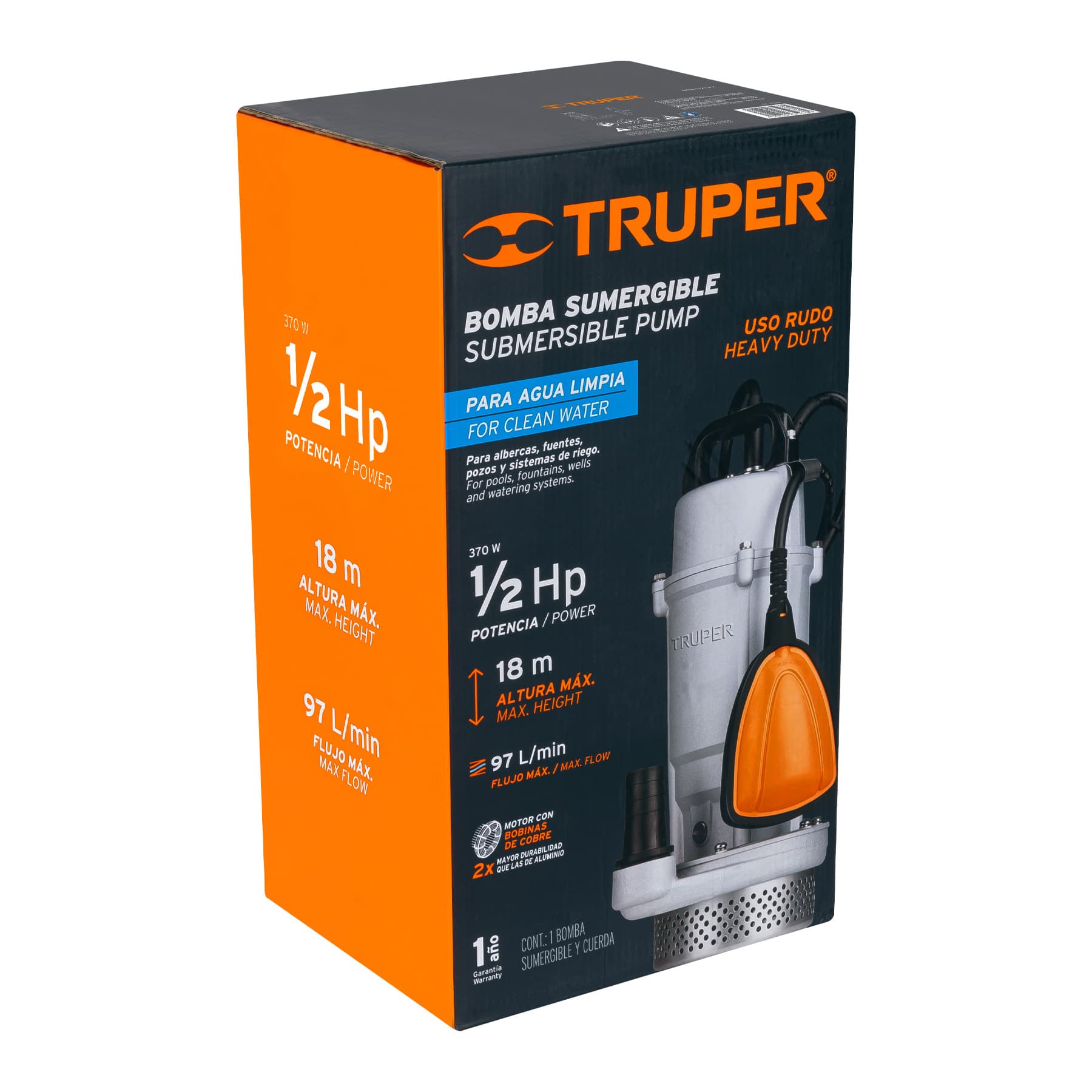 Truper BOS-1/2LPX, Bomba sumergible metálica para agua limpia uso rudo 1/2 HP - Carzamo.com