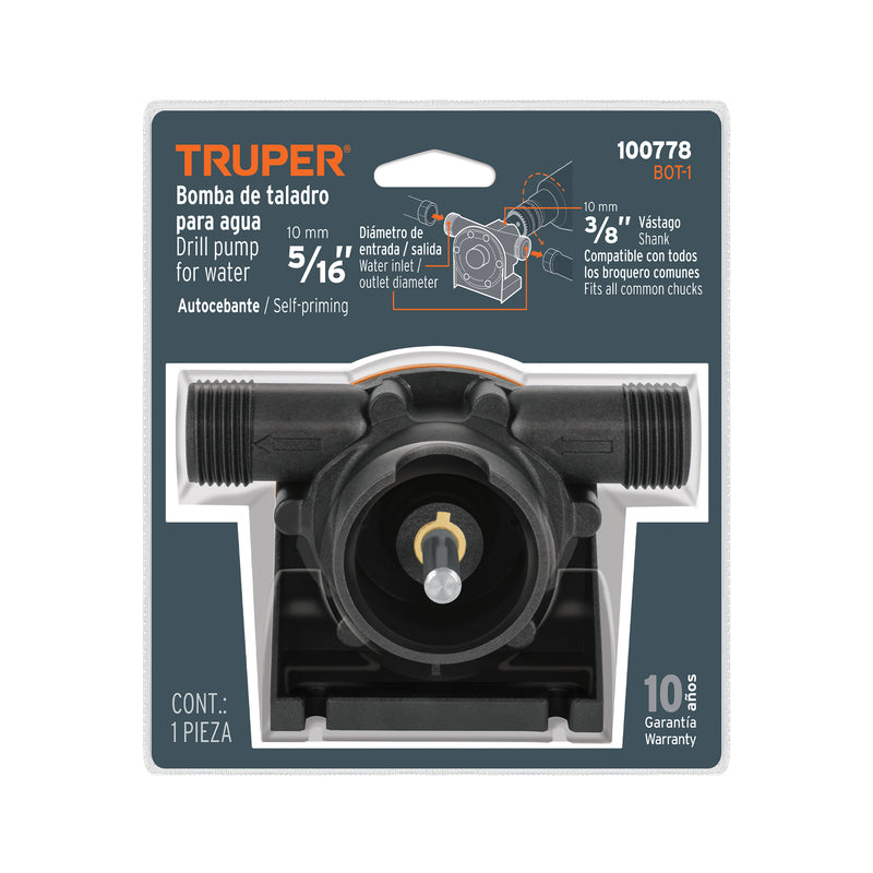 Truper BOT-1, Bomba autocebante para uso con taladro compatible con los broqueros comunes - Carzamo.com