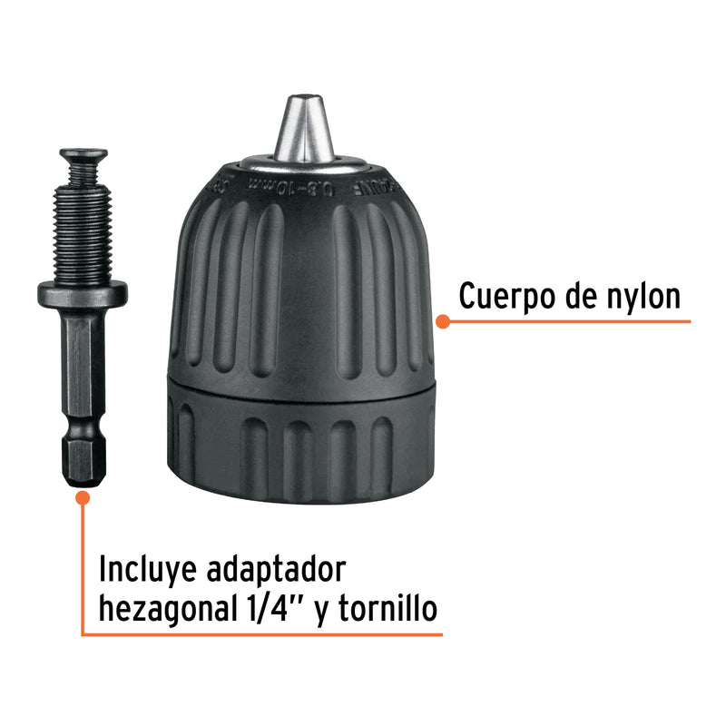 Broquero Truper BRO-3/8CR Cierre Rápido 3/8" con Adaptador Hexagonal 1/4" - Carzamo.com