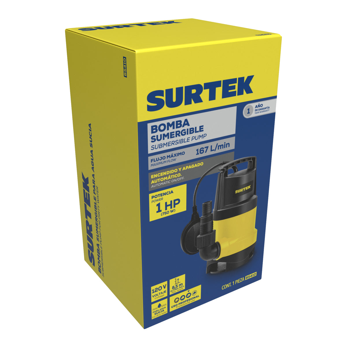 Bomba sumergible para agua sucia 1 HP 120 V Surtek