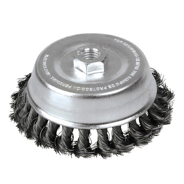 Carda copa trenzada alambre grueso 5" x 0.50 con rosca M14 Foy