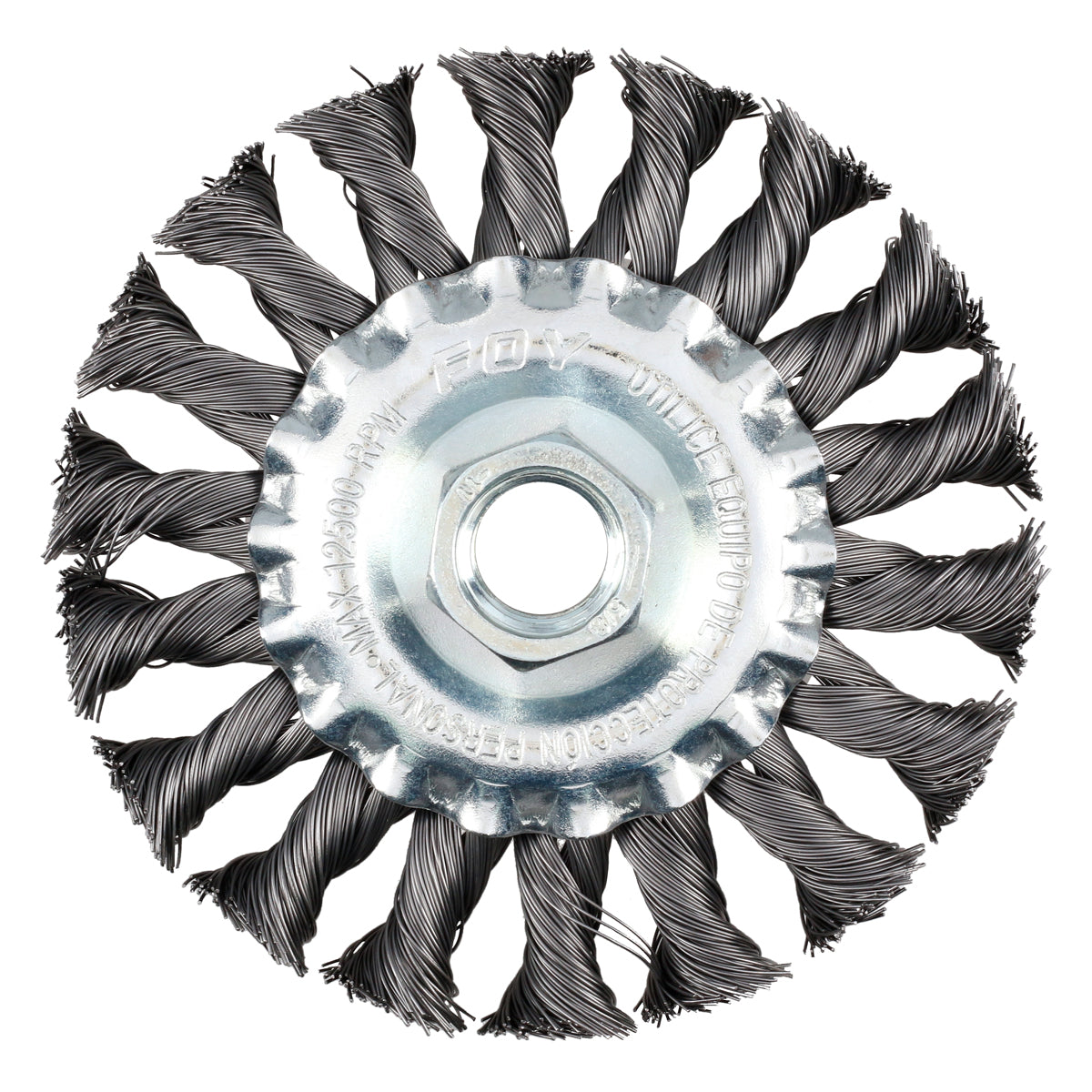 Carda circular trenzada alambre delgado 4" x 0.35 con rosca 5/8" Foy