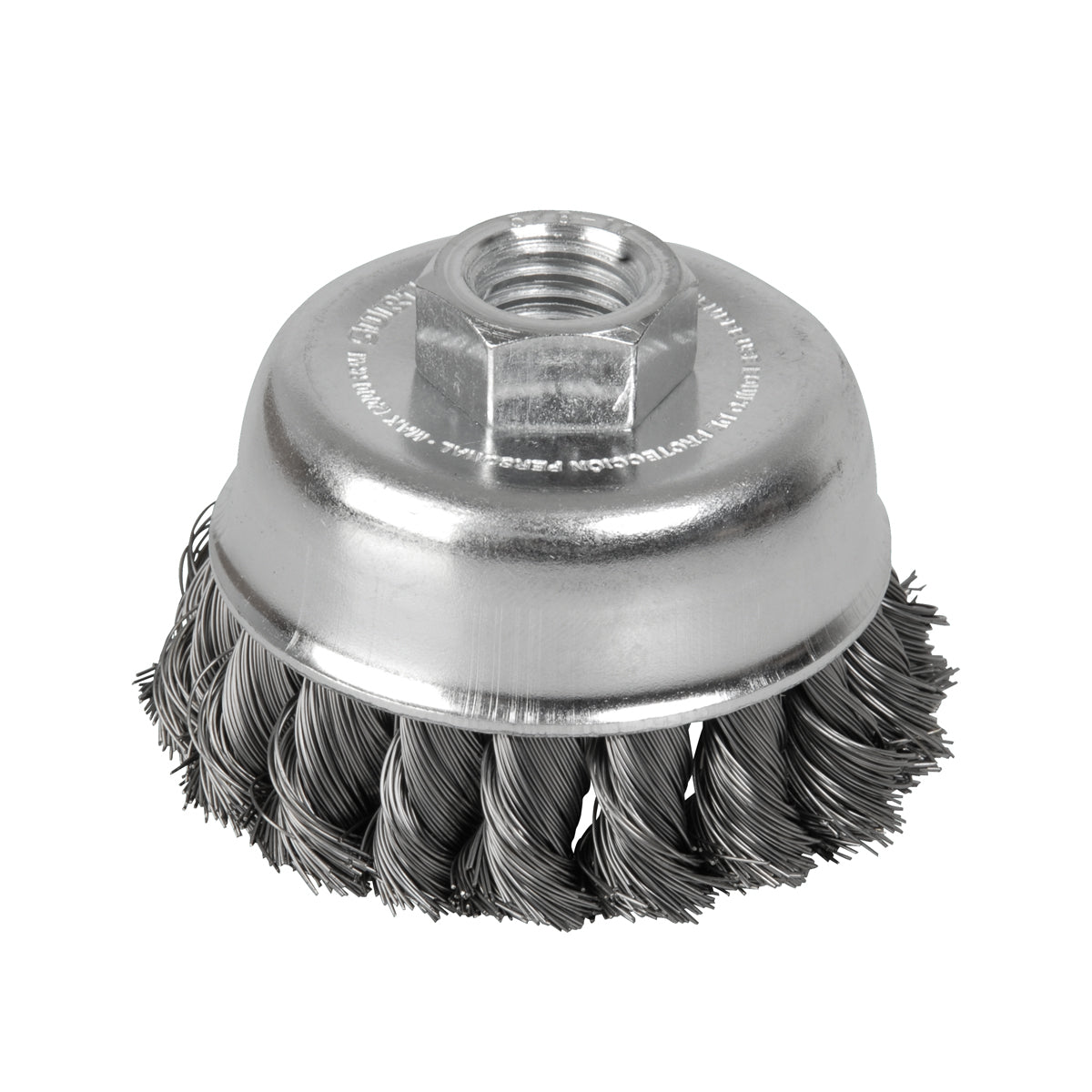 Carda copa trenzada alambre grueso de acero inoxidable 3" x 0.50 mm con rosca 5/8" Surtek