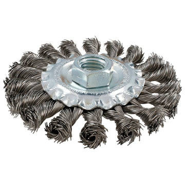 Carda circular ondulada alambre grueso acero inoxidable 4" x 0.30 mm con rosca 5/8" Surtek