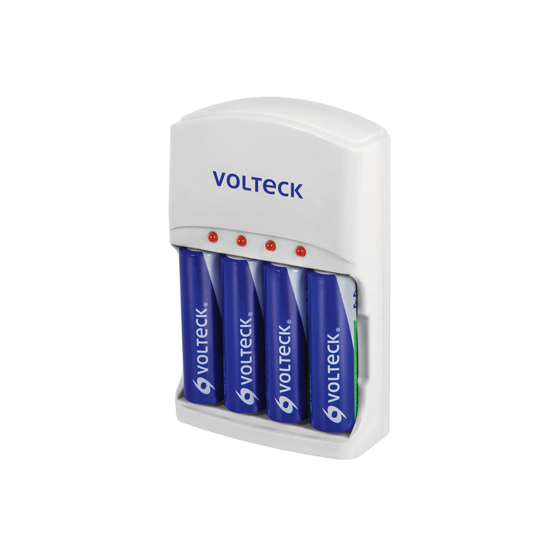 Cargador de Pilas Volteck CA-RE-9 para AA, AAA y 9V con 4 Pilas AA Incluidas - Carzamo.com