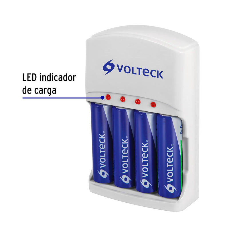 Cargador de Pilas Volteck CA-RE-9 para AA, AAA y 9V con 4 Pilas AA Incluidas - Carzamo.com