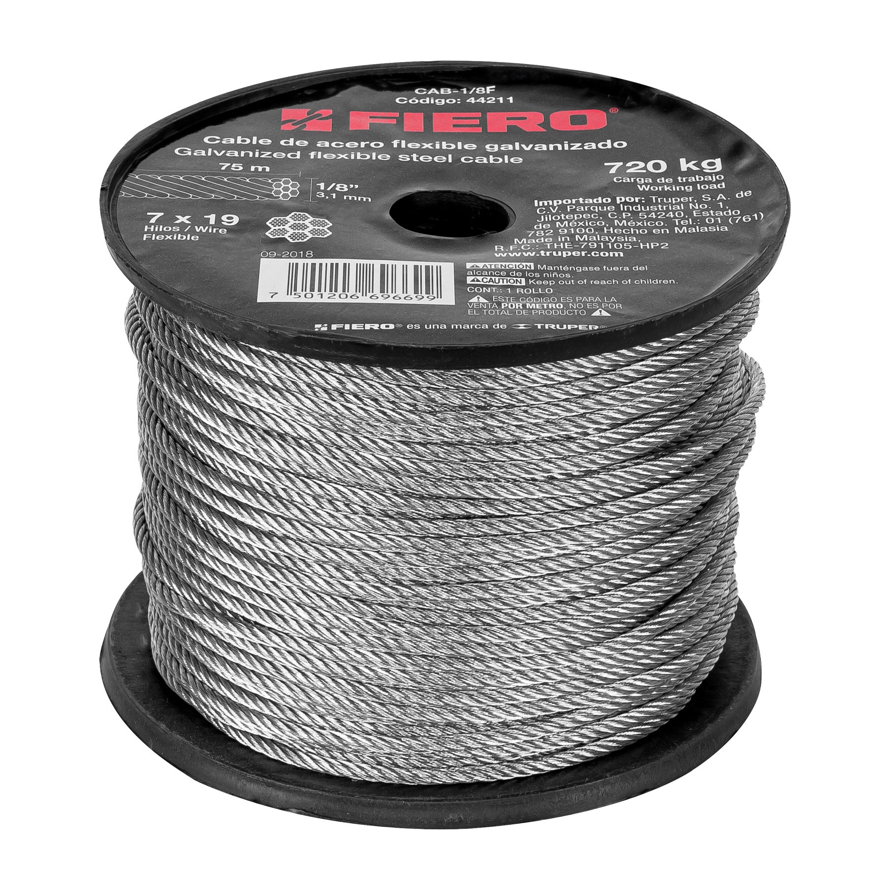 Fiero CAB-1/8F, Cable flexible de acero 1/8″, 7X19, 75 m