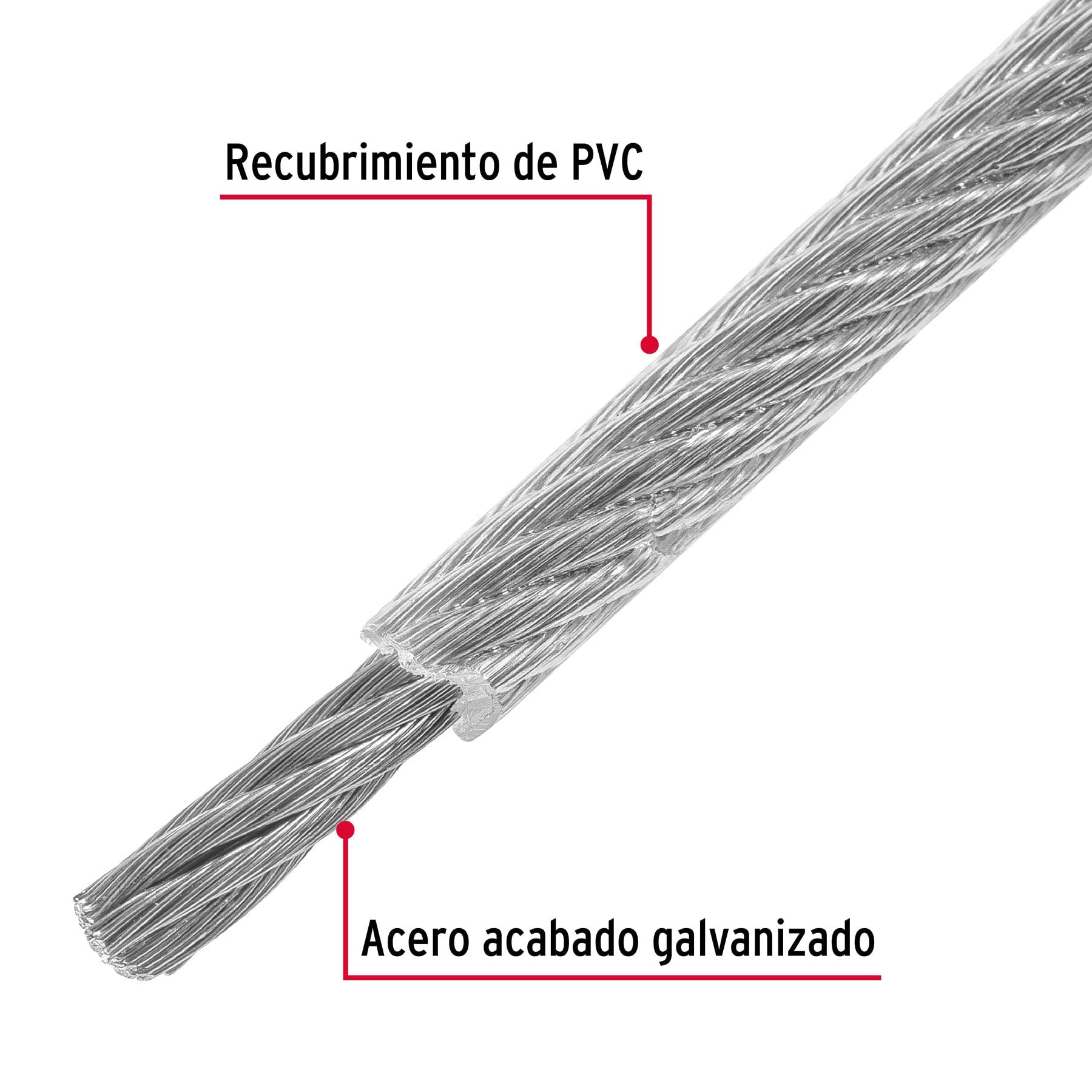 Fiero CAB-1/8FX, Cable flexible de acero 1/8″, recubierto PVC, 7X19
