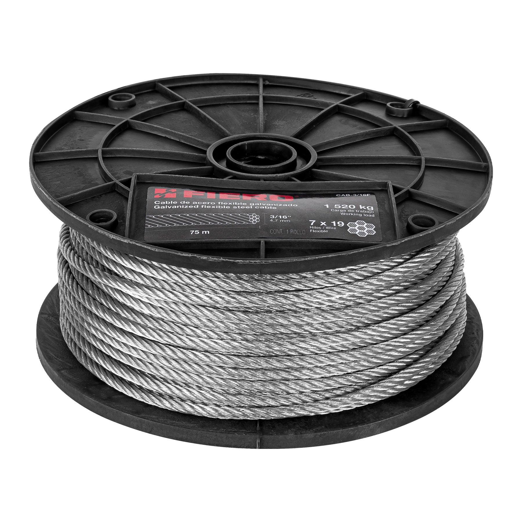 Fiero CAB-3/16F, Cable flexible de acero 3/16″, 7X19, 75 m