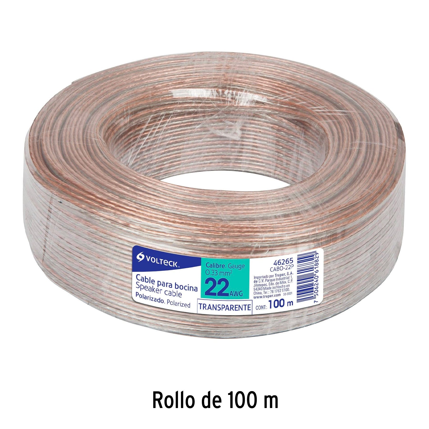 Cable para bocina Volteck, 22 AWG, polarizado, 100 metros, Volteck CABO-22P