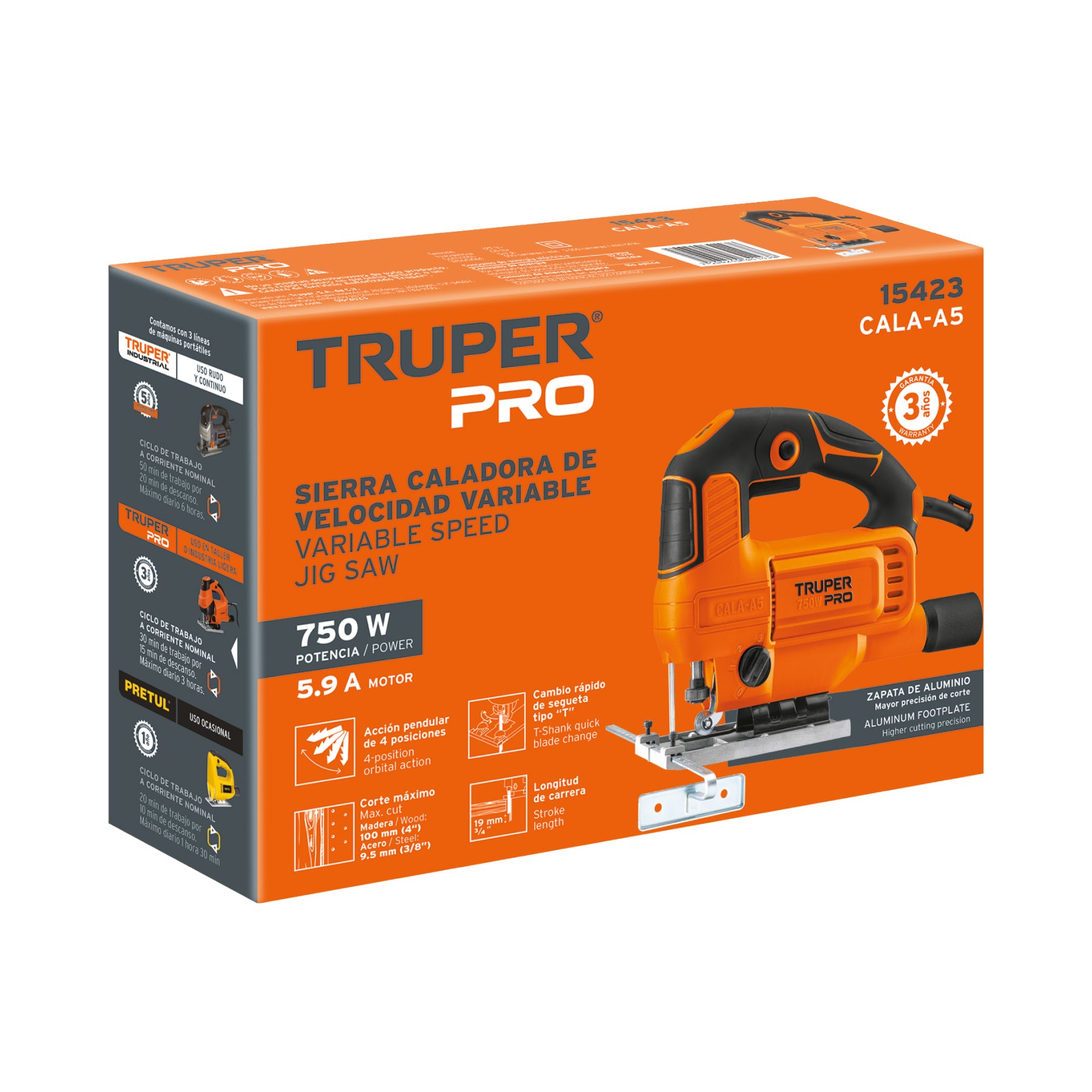Truper CALA-A5, Sierra caladora 750 W 5.9 A velocidad variable profesional