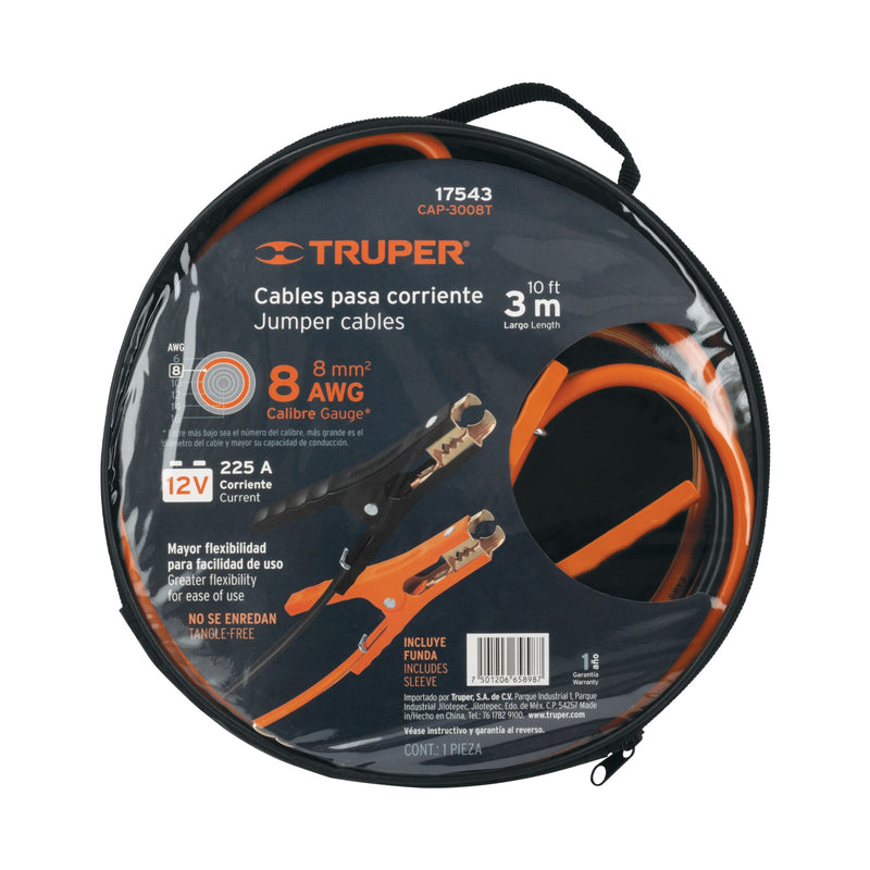 Cables pasa corriente 3 m, 225 A, 8 AWG, con funda, Truper - Carzamo.com