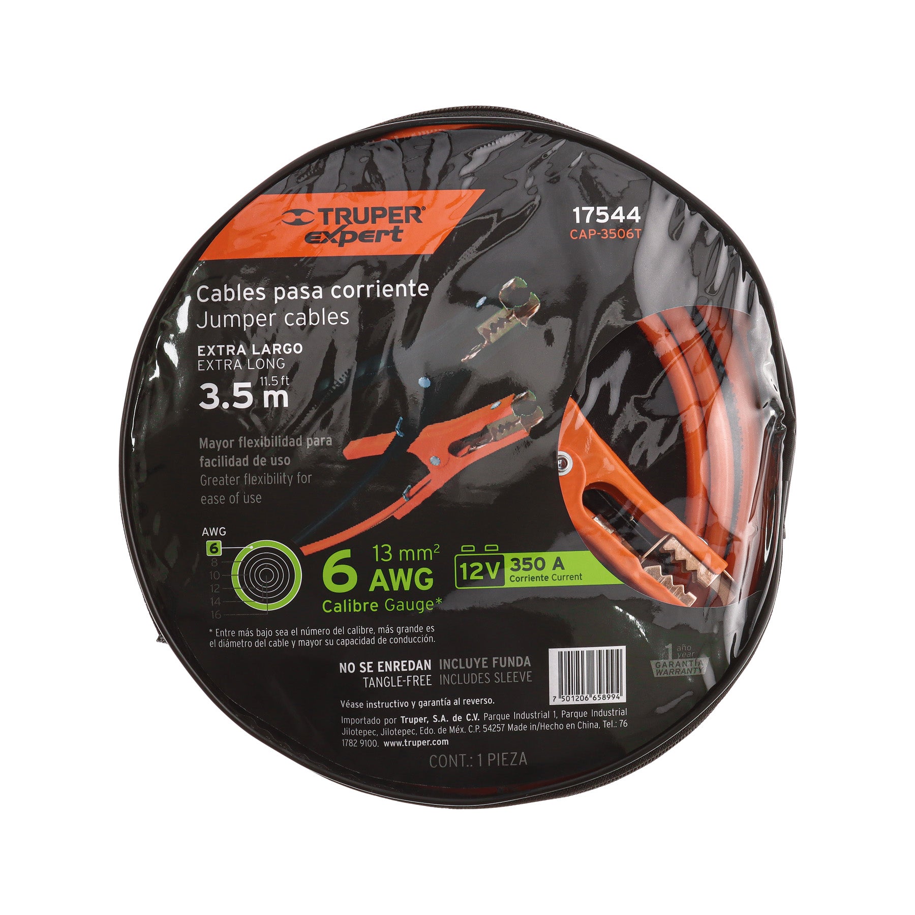 Cables pasa corriente 3.5 m, 350 A, 6 AWG, con funda, Truper Expert