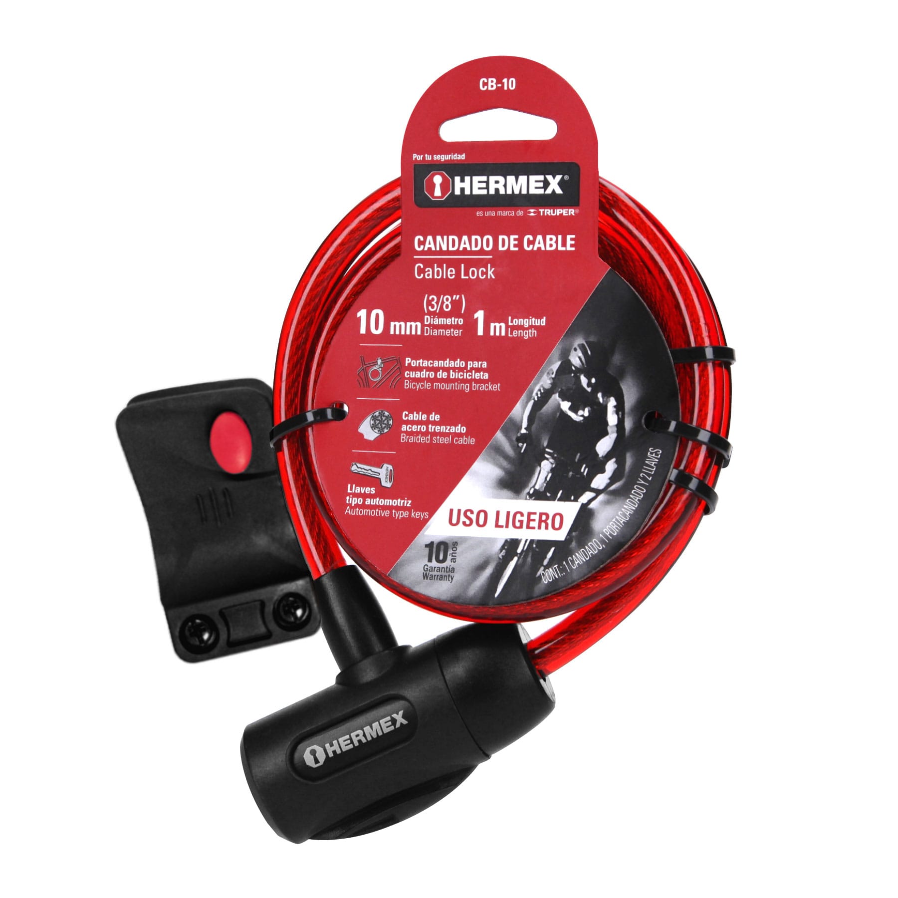 Hermex CB-10, Candado de cable con llave, 10 mm X 1.0 m