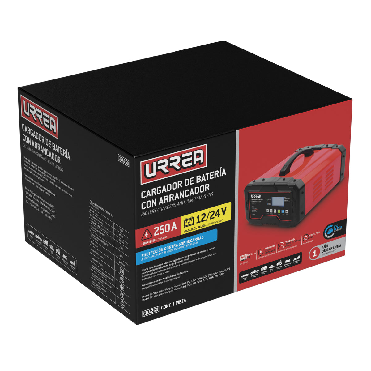 Cargador de batería con arrancador 250A, 12VDC, 24VDC Urrea