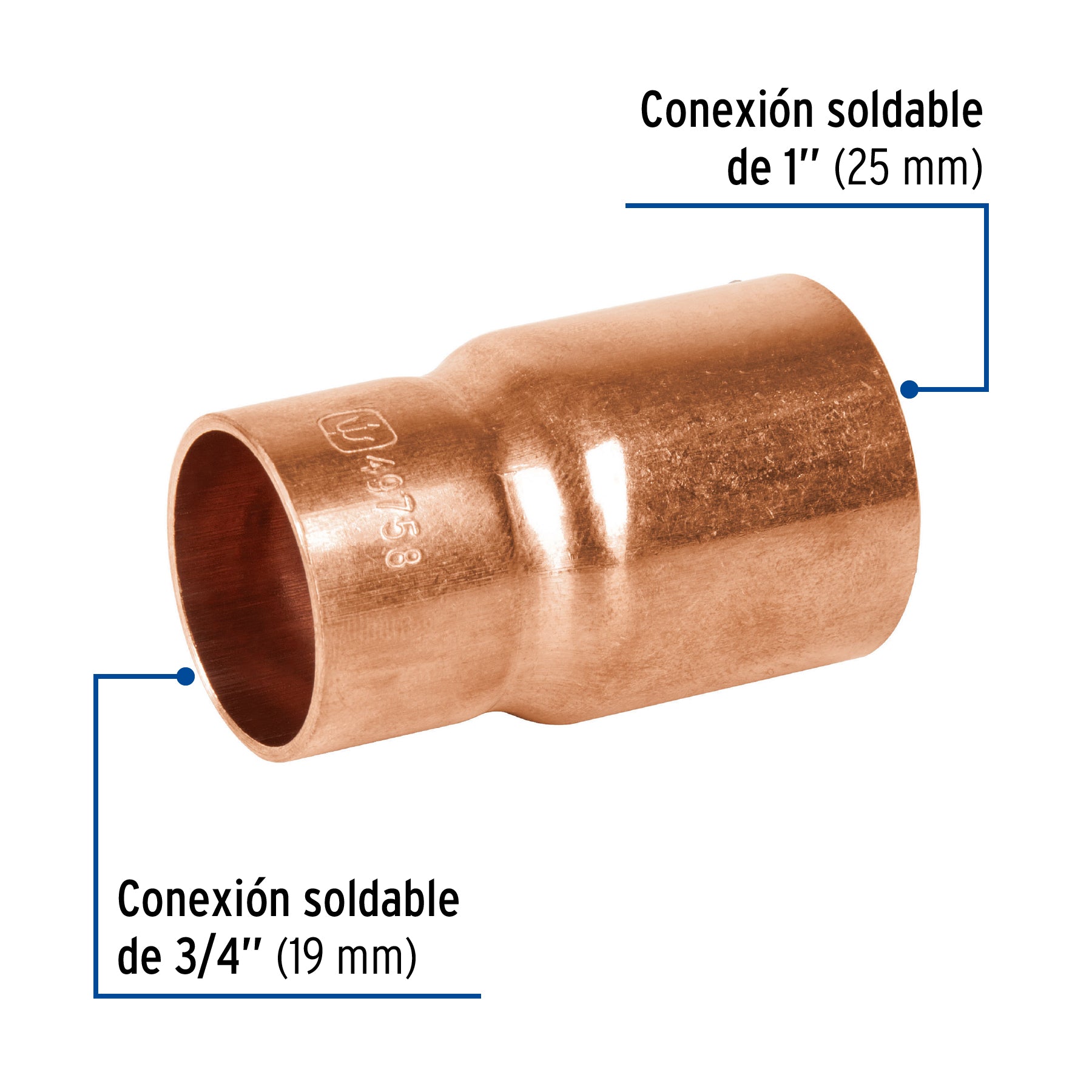 Foset CC-233, Cople reducción bushing de 1″ x 3/4″, cobre a cobre