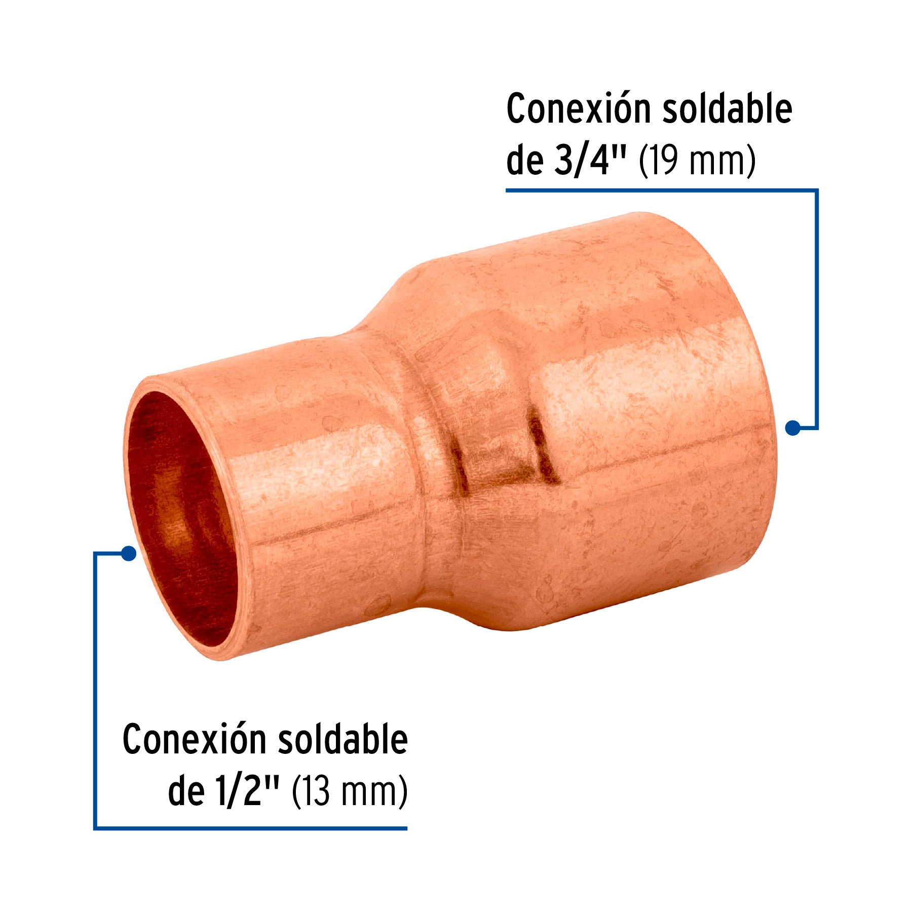 Foset CC-291, Cople reducción campana de 3/4″ x 1/2″, cobre a cobre