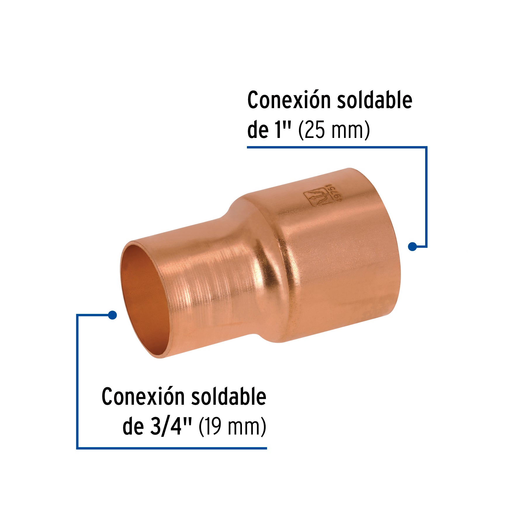 Foset CC-293, Cople reducción campana de 1″ x 3/4″, cobre a cobre