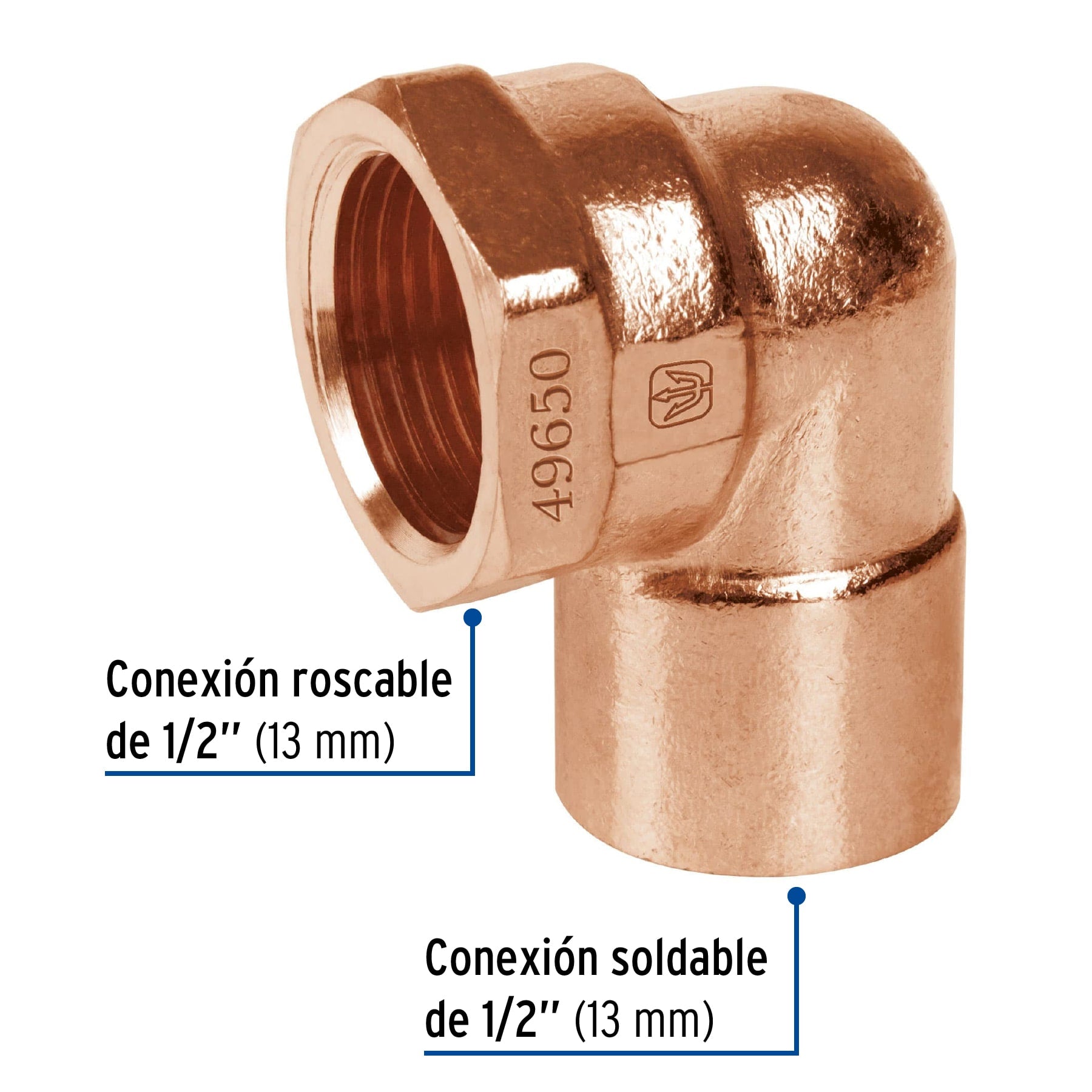 Foset CC-501, Codo 90° de 1/2″, cobre a rosca interna