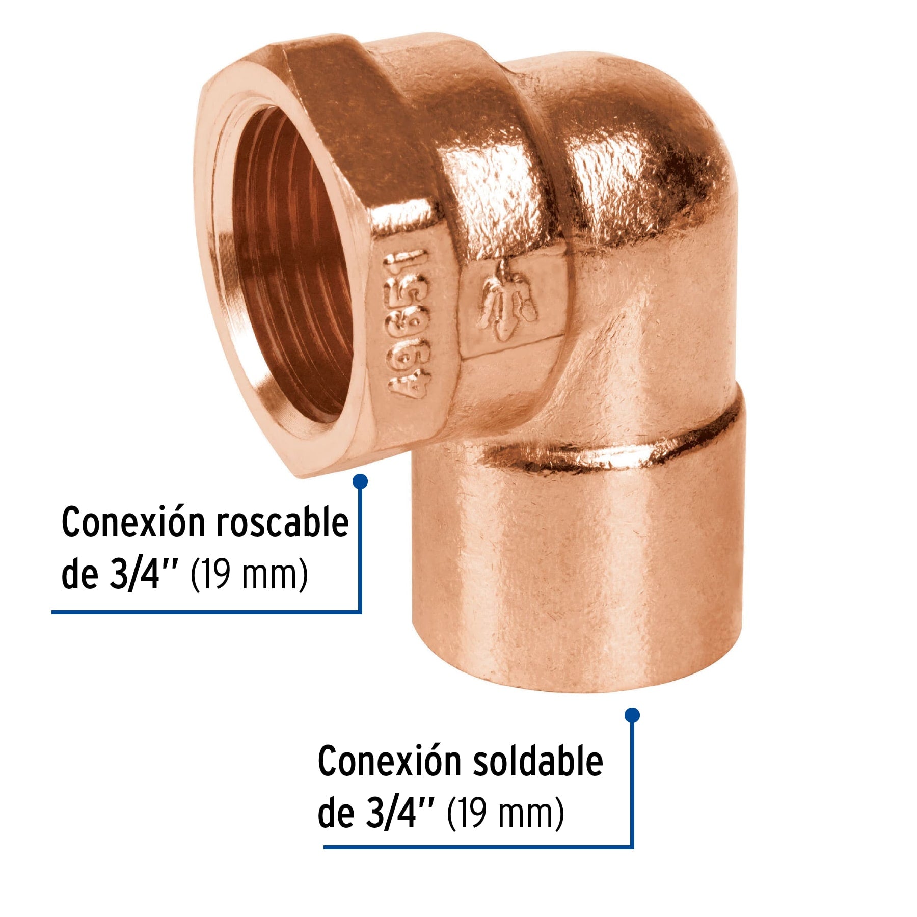 Foset CC-502, Codo 90° de 3/4″, cobre a rosca interna