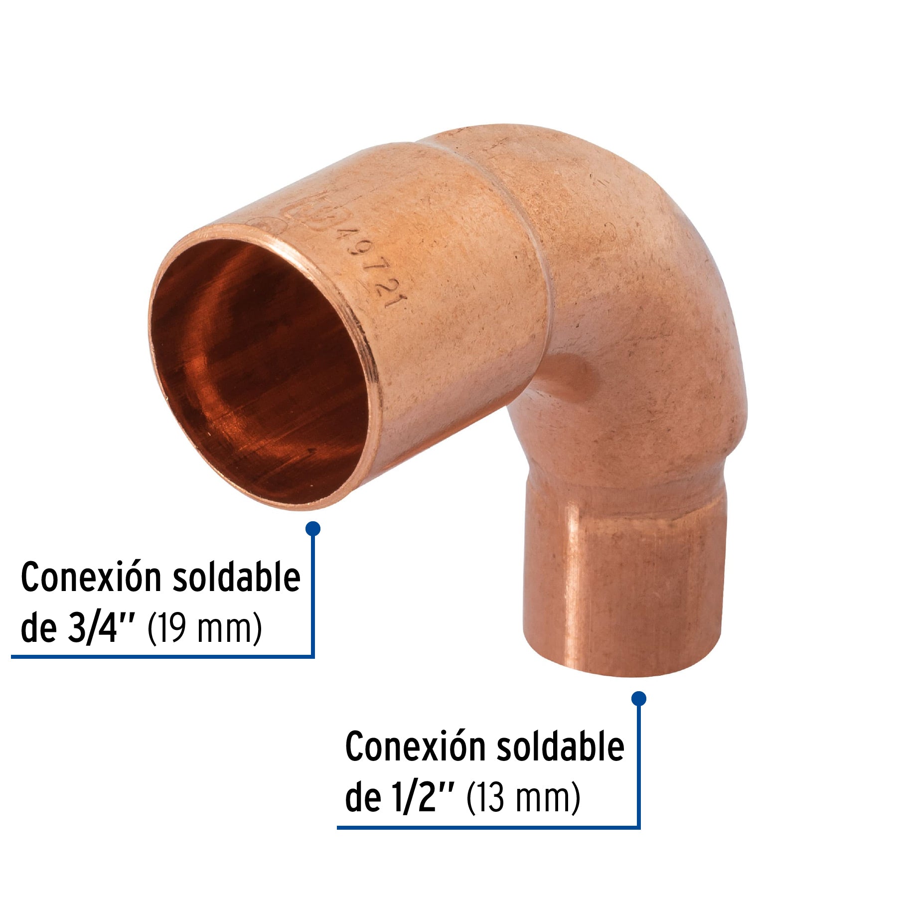 Foset CC-521, Codo 90° reducción de 3/4″ x 1/2″, cobre a cobre