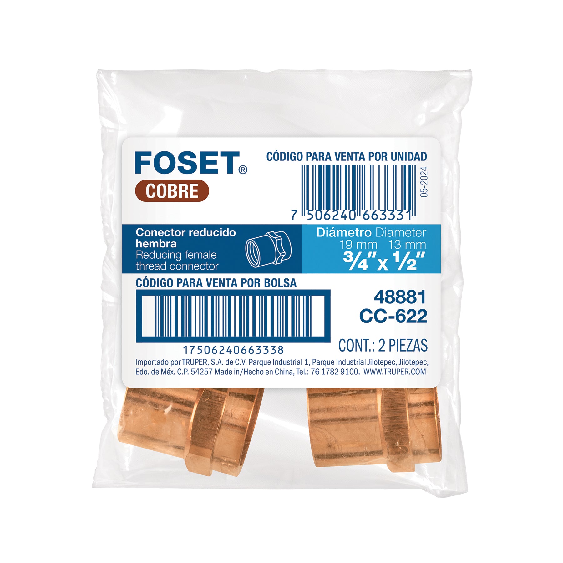 Conector hembra reducido 3/4x1/2' Foset