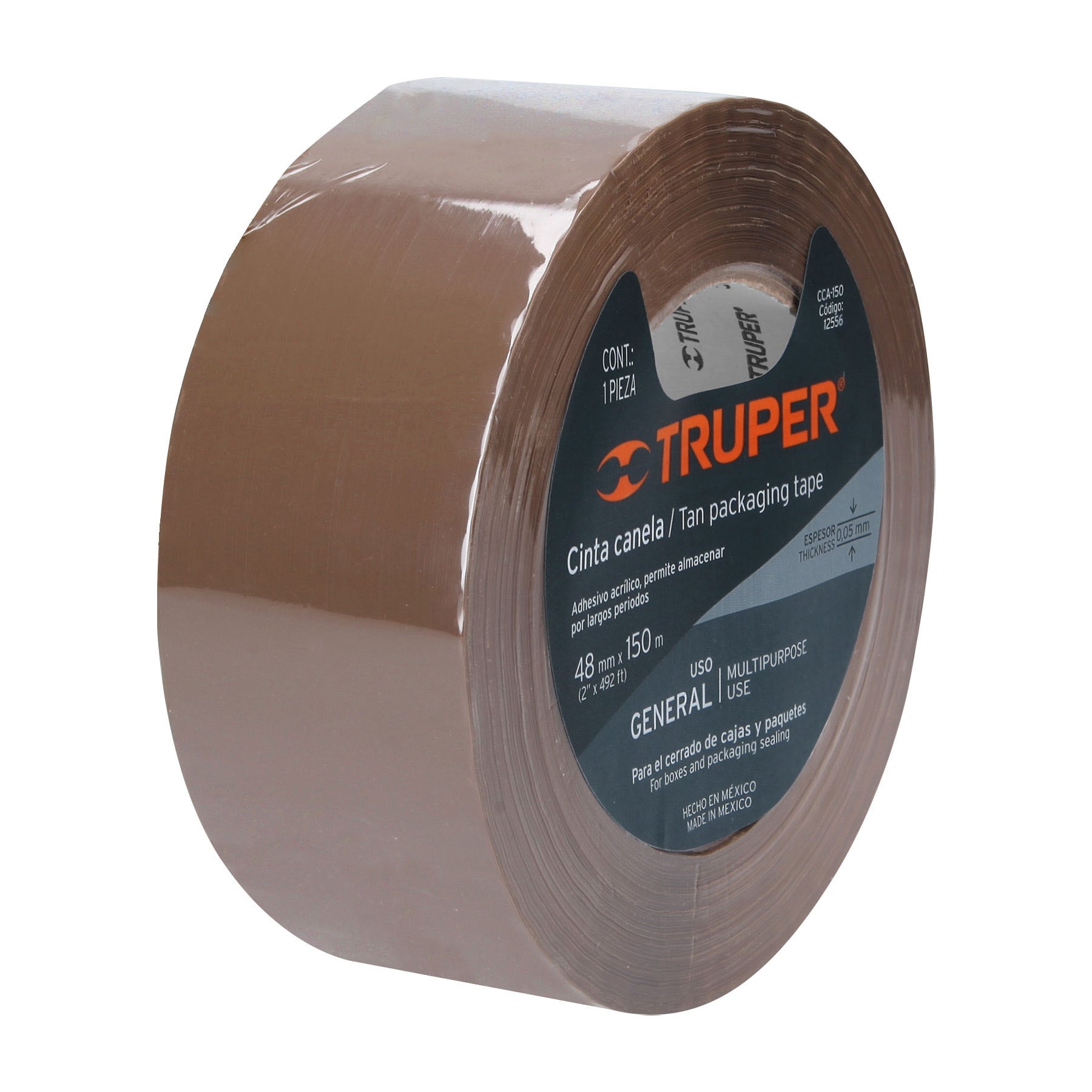 Truper CCA-150, Cinta de empaque canela, 150m, base de agua