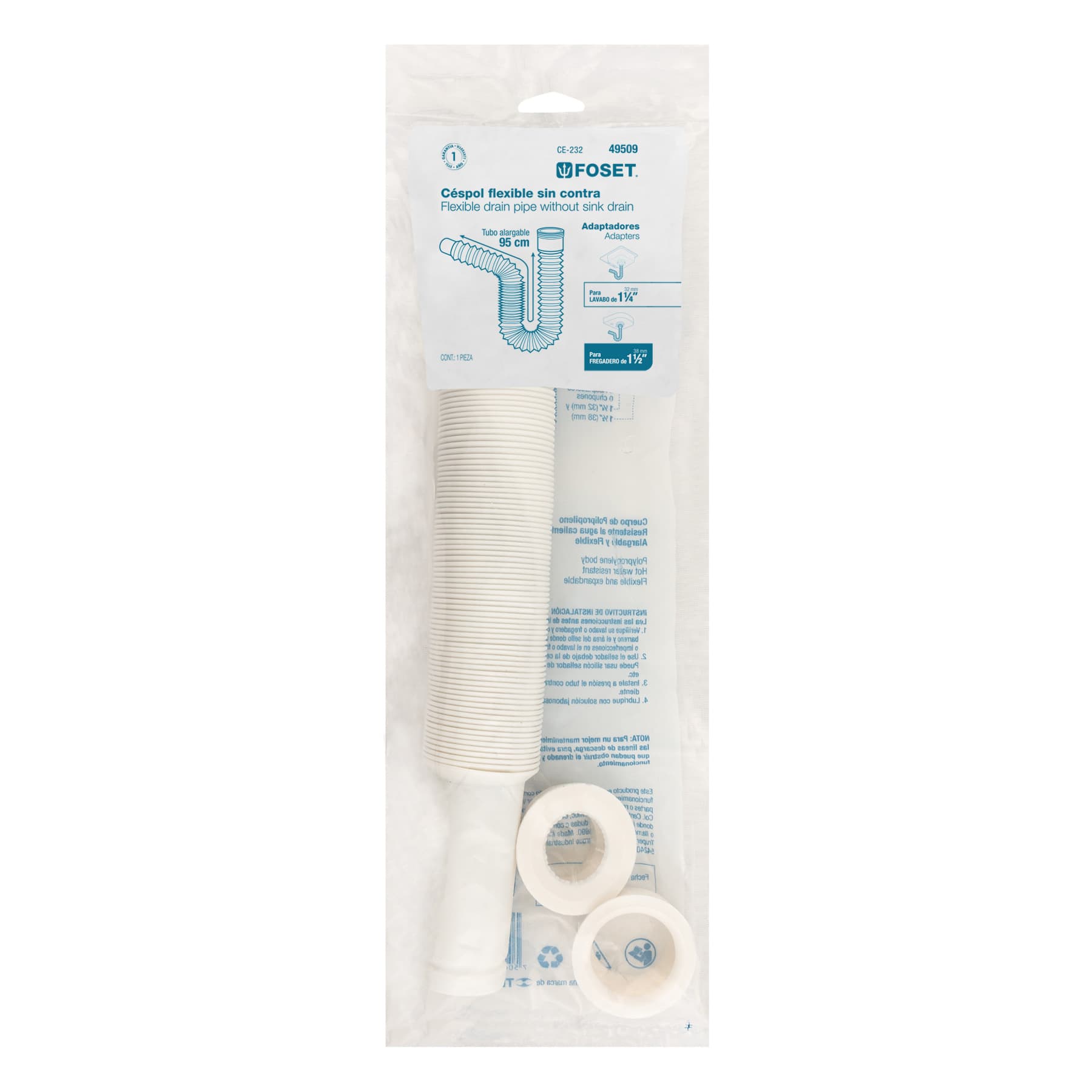Foset CE-232, Céspol flexible de polietileno sin contra blanco, con adaptadores