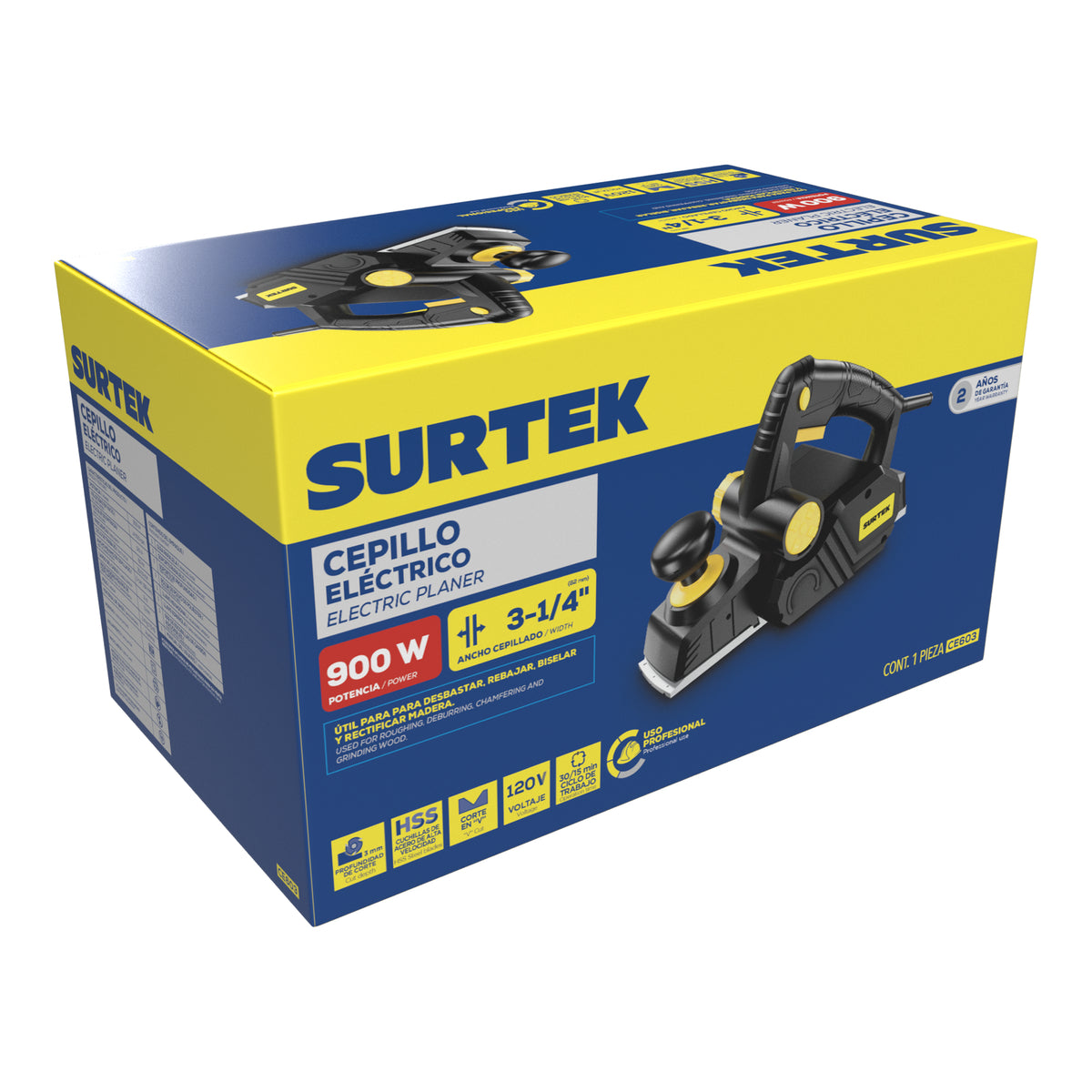 Cepillo eléctrico con perilla de ajuste de profundidad de 0 a 3 mm, 3-1/4", 900 W Surtek