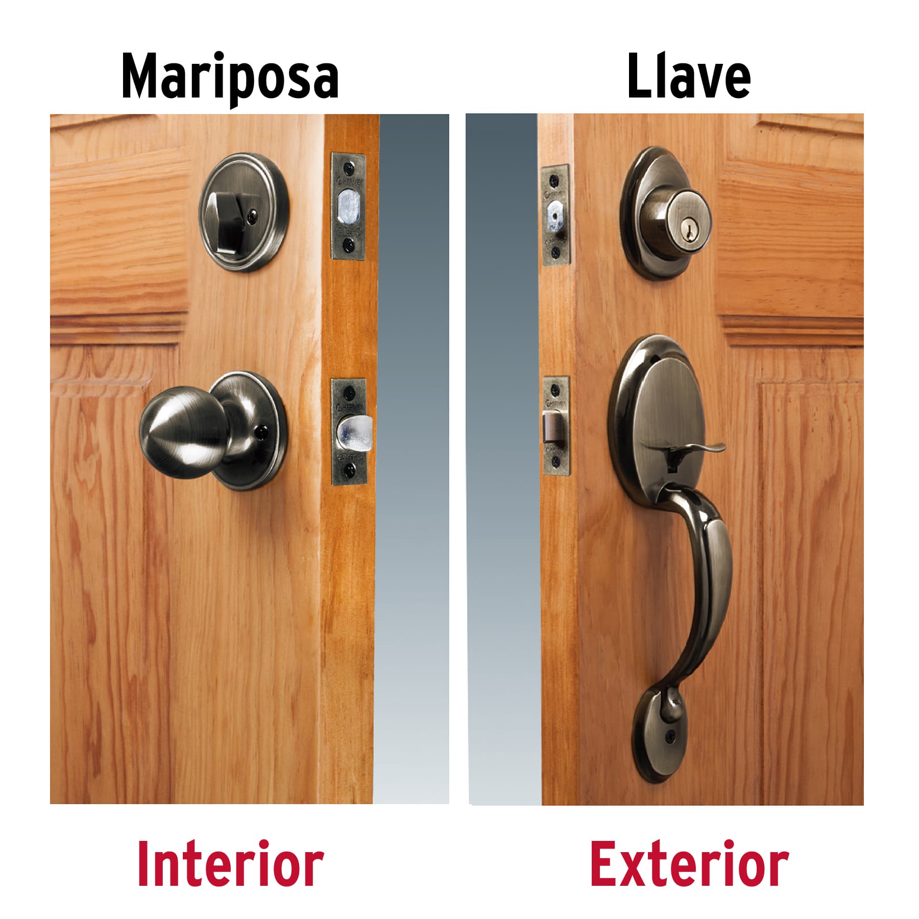 Hermex CEP-21PJP, Jaladera, perilla y cerrojo mariposa acabado latón antiguo