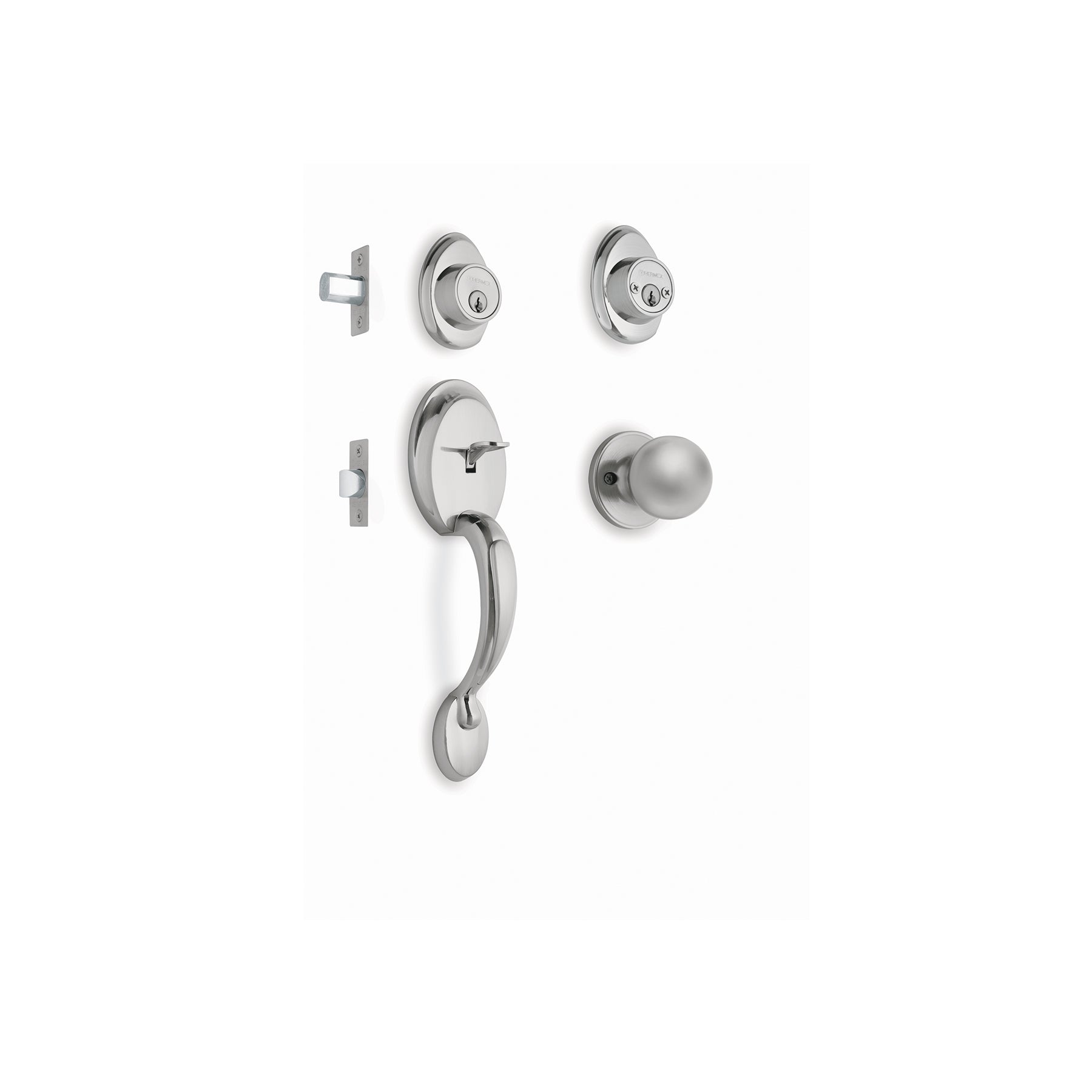 Hermex CEP-32PJP, Jaladera, perilla y cerrojo llave color cromo mate