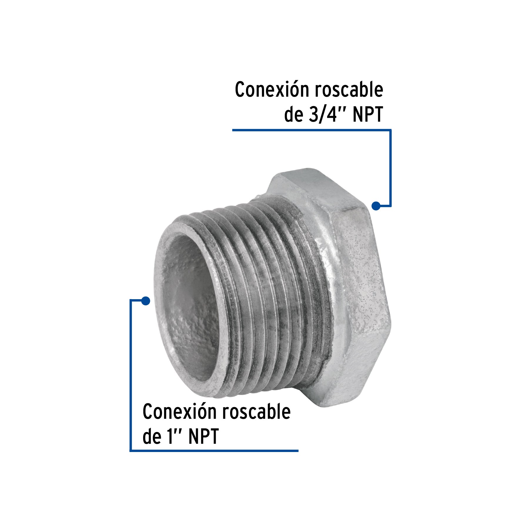 Foset CG-233, Reducción bushing de 1″ x 3/4″, acero galvanizado