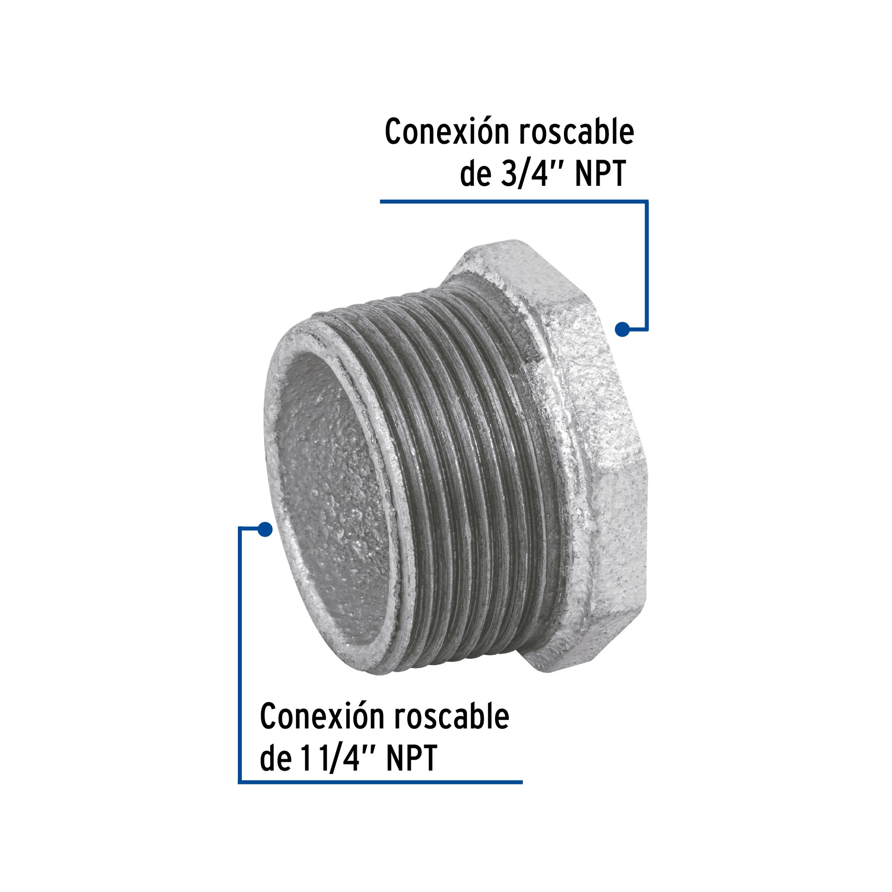 Reducción bushing, acero galvanizado, 1-1/4 x 3/4' Foset