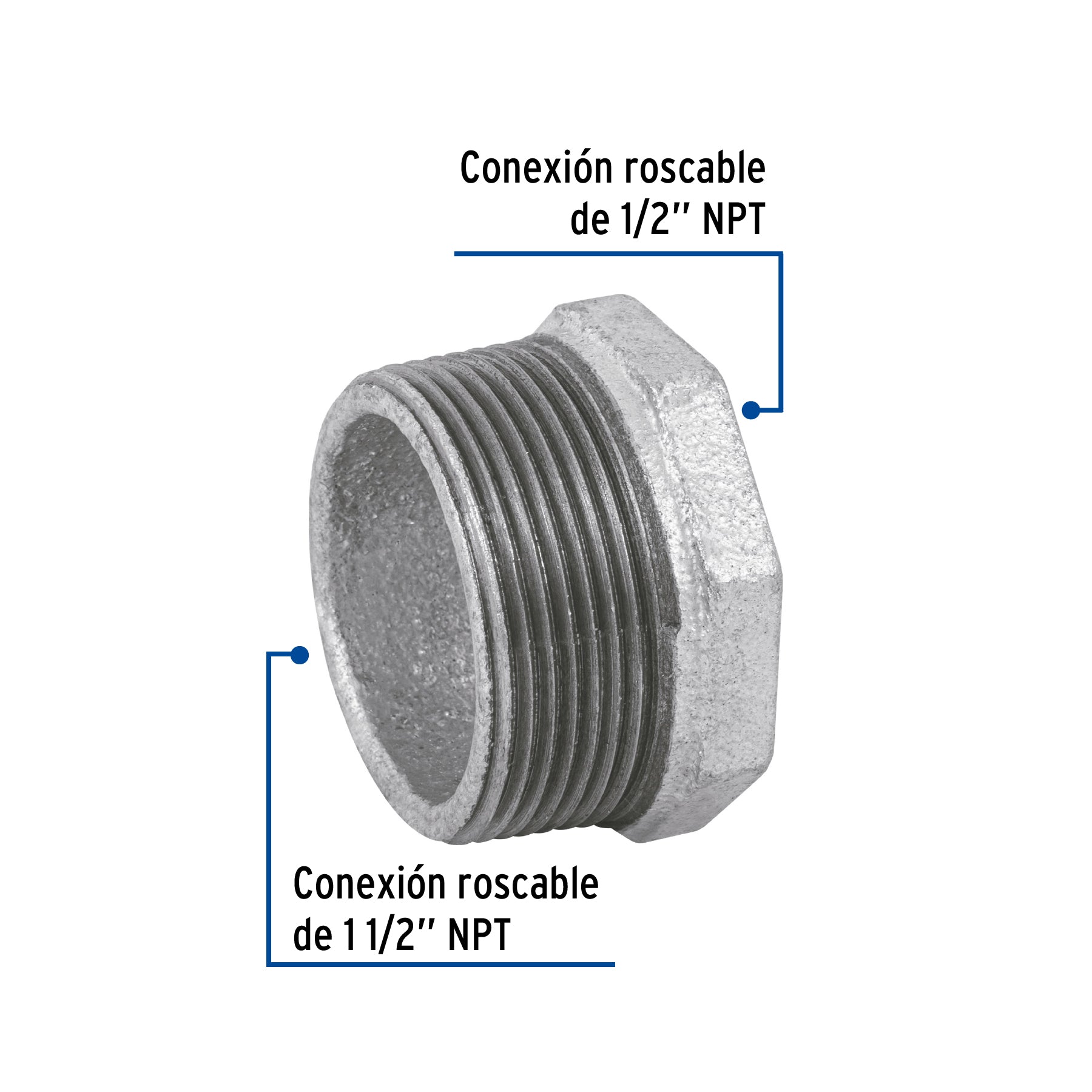 Reducción bushing, acero galvanizado, 1-1/2 x 1/2' Foset