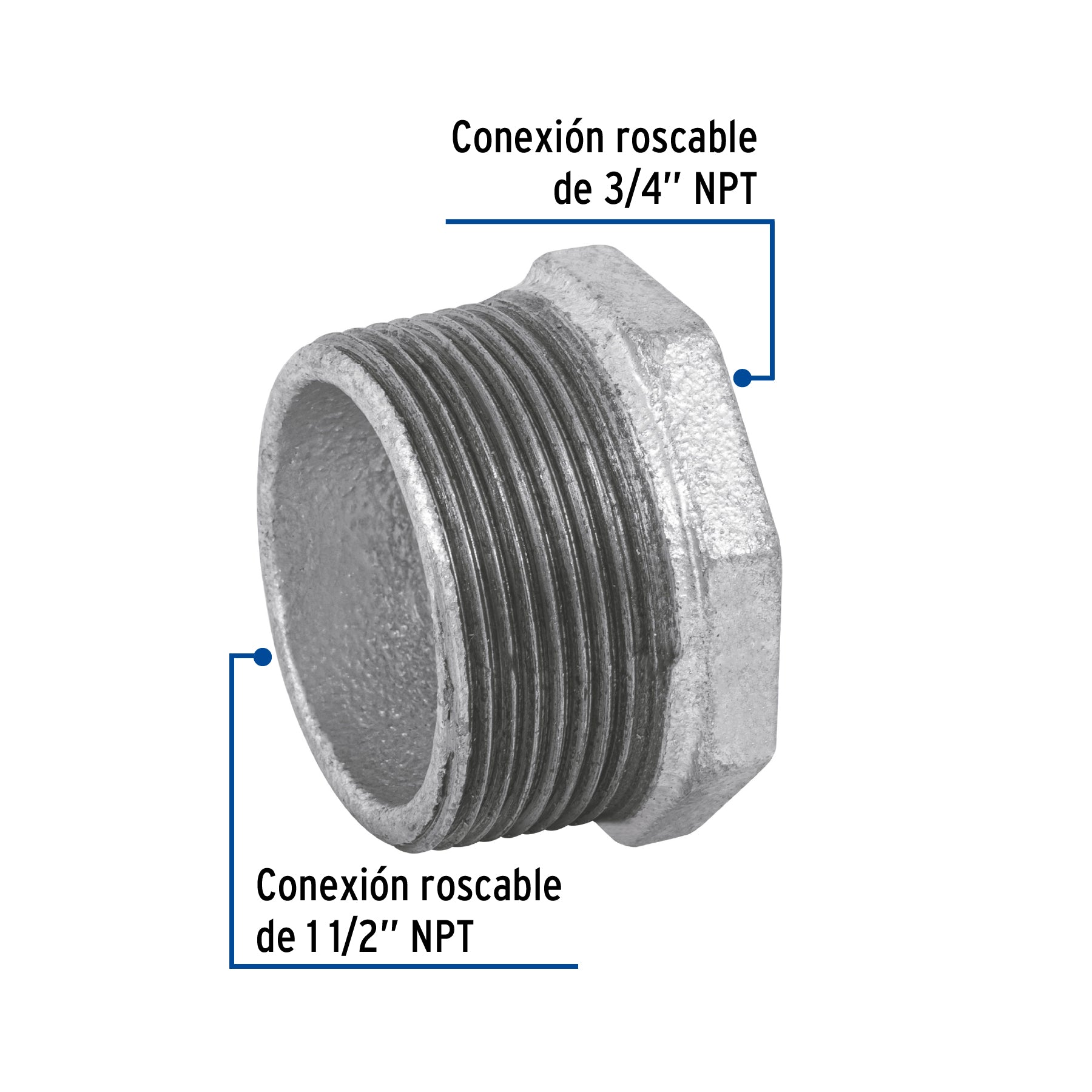 Reducción bushing, acero galvanizado, 1-1/2 x 3/4' Foset