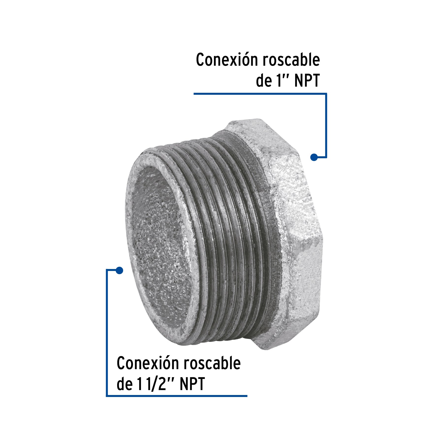 Reducción bushing, acero galvanizado, 1-1/2 x 1' Foset