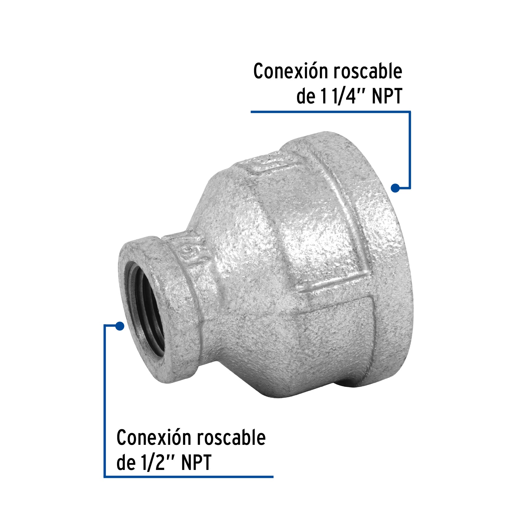 Reducción campana, acero galvanizado, 1-1/4x1/2' Foset