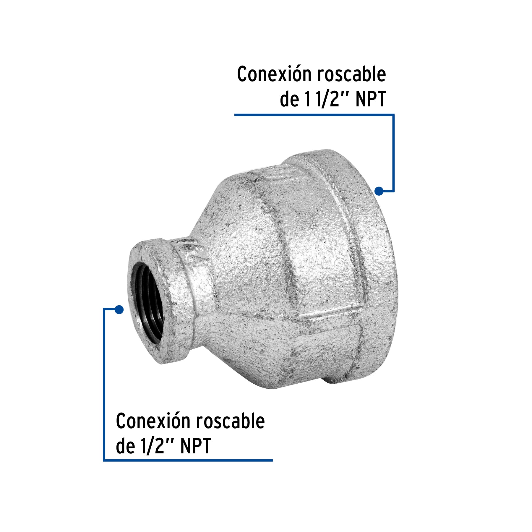 Reducción campana, acero galvanizado, 1-1/2x1/2' Foset