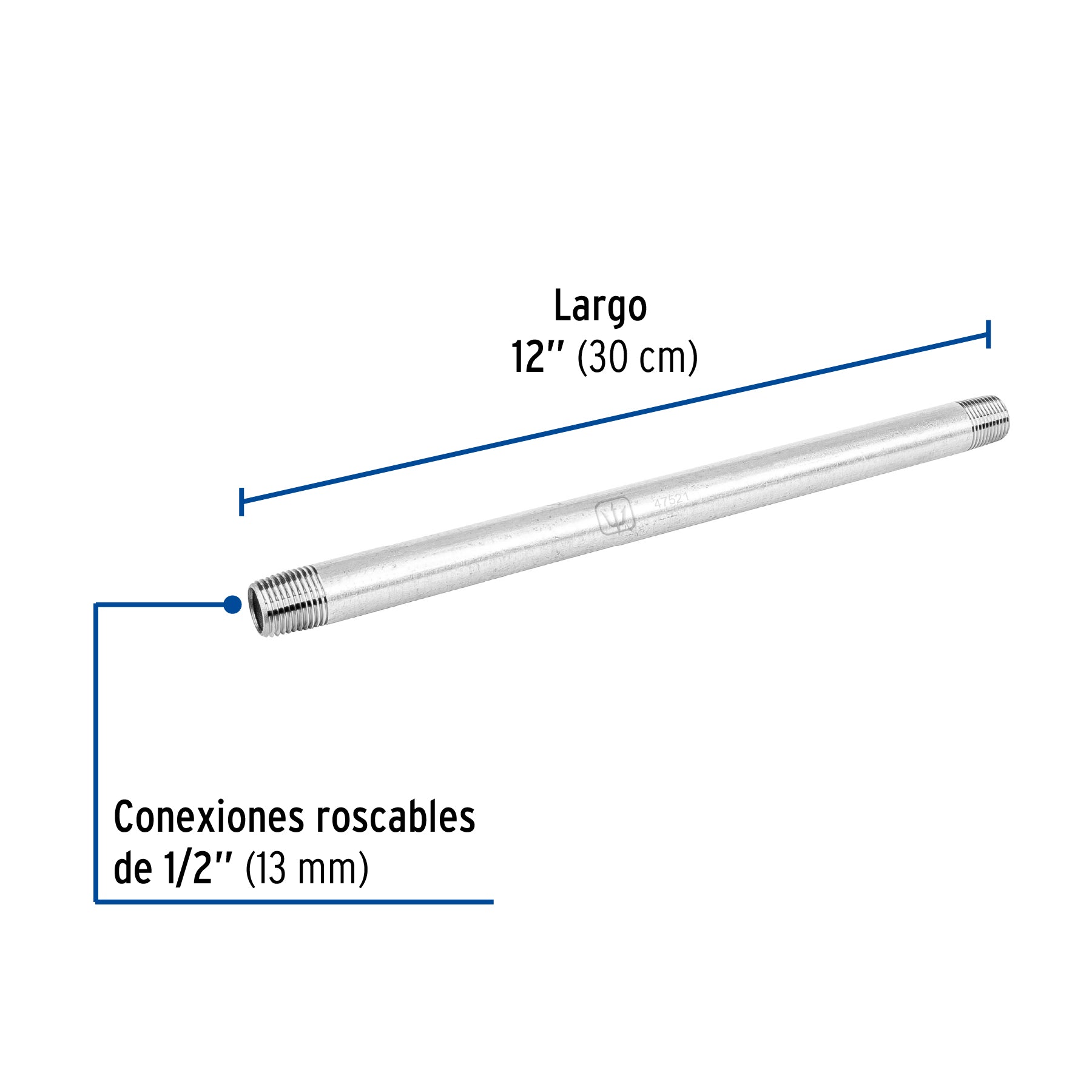 Foset CG-406, Niple de 1/2″ x 12″, acero galvanizado