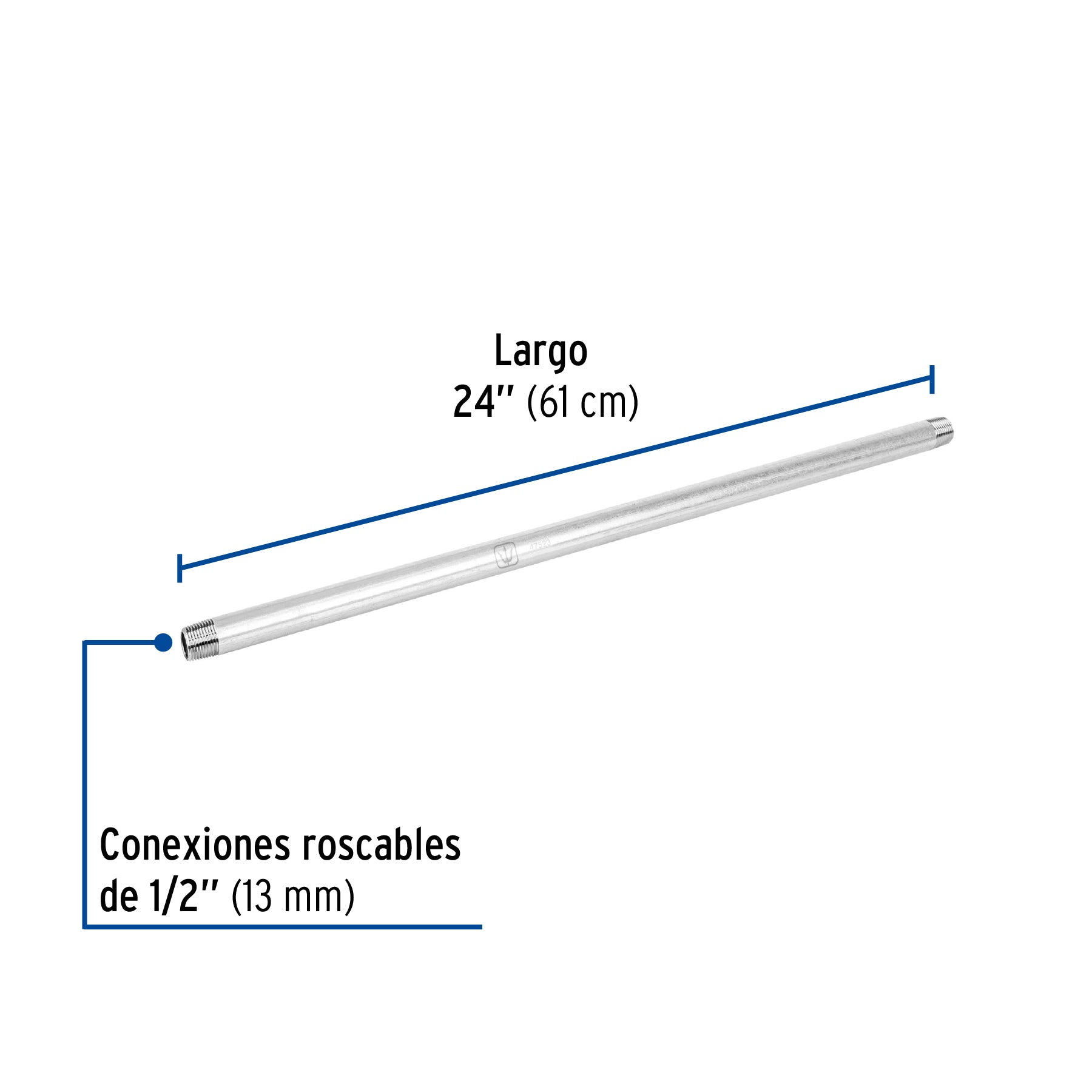 Foset CG-408, Niple de 1/2″ x 24″, acero galvanizado
