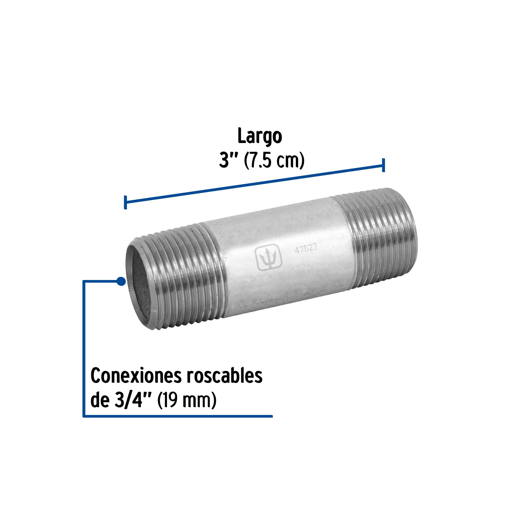 Foset CG-412, Niple de 3/4″ x 3″, acero galvanizado